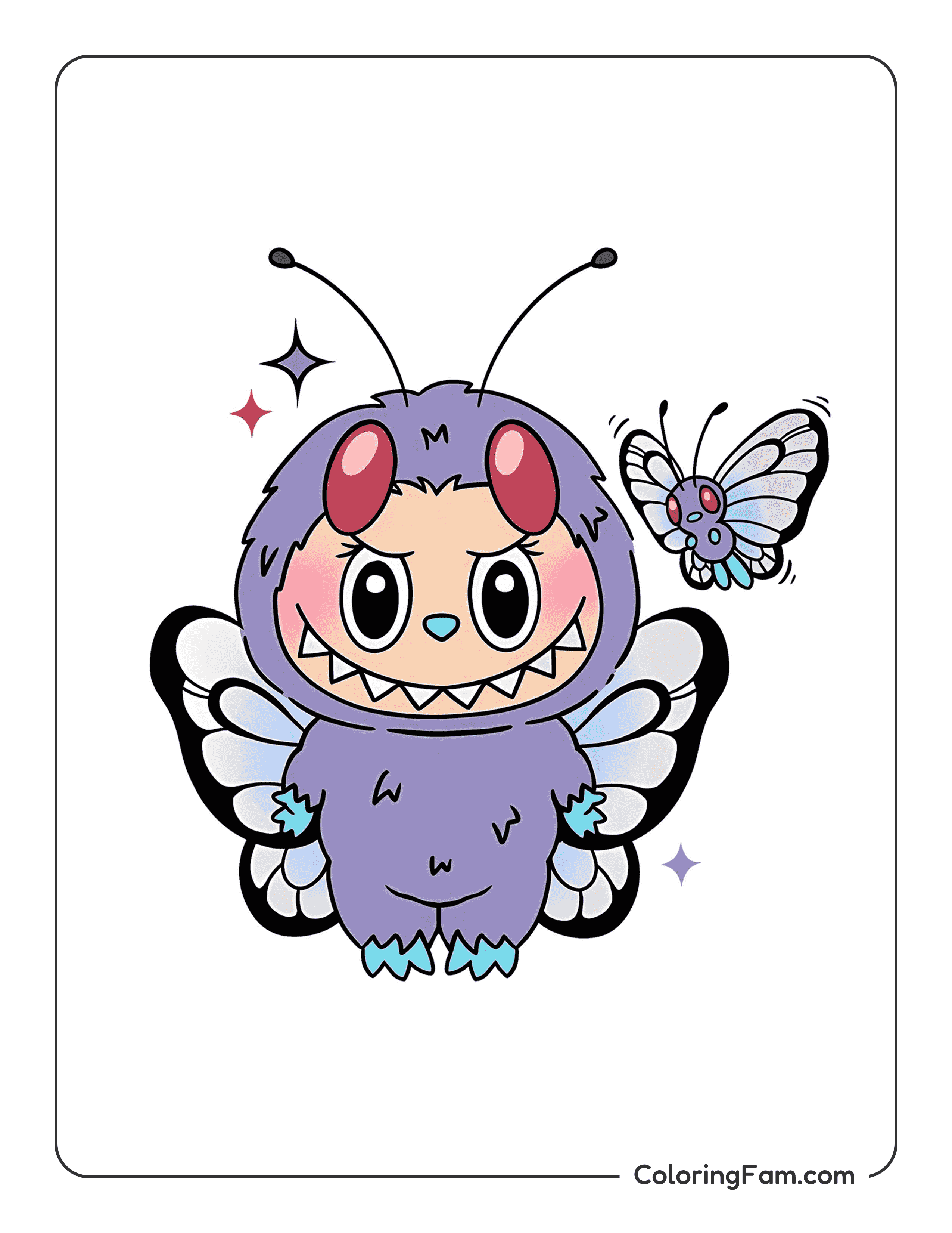 Labubu dressed as Butterfree colored coloring page