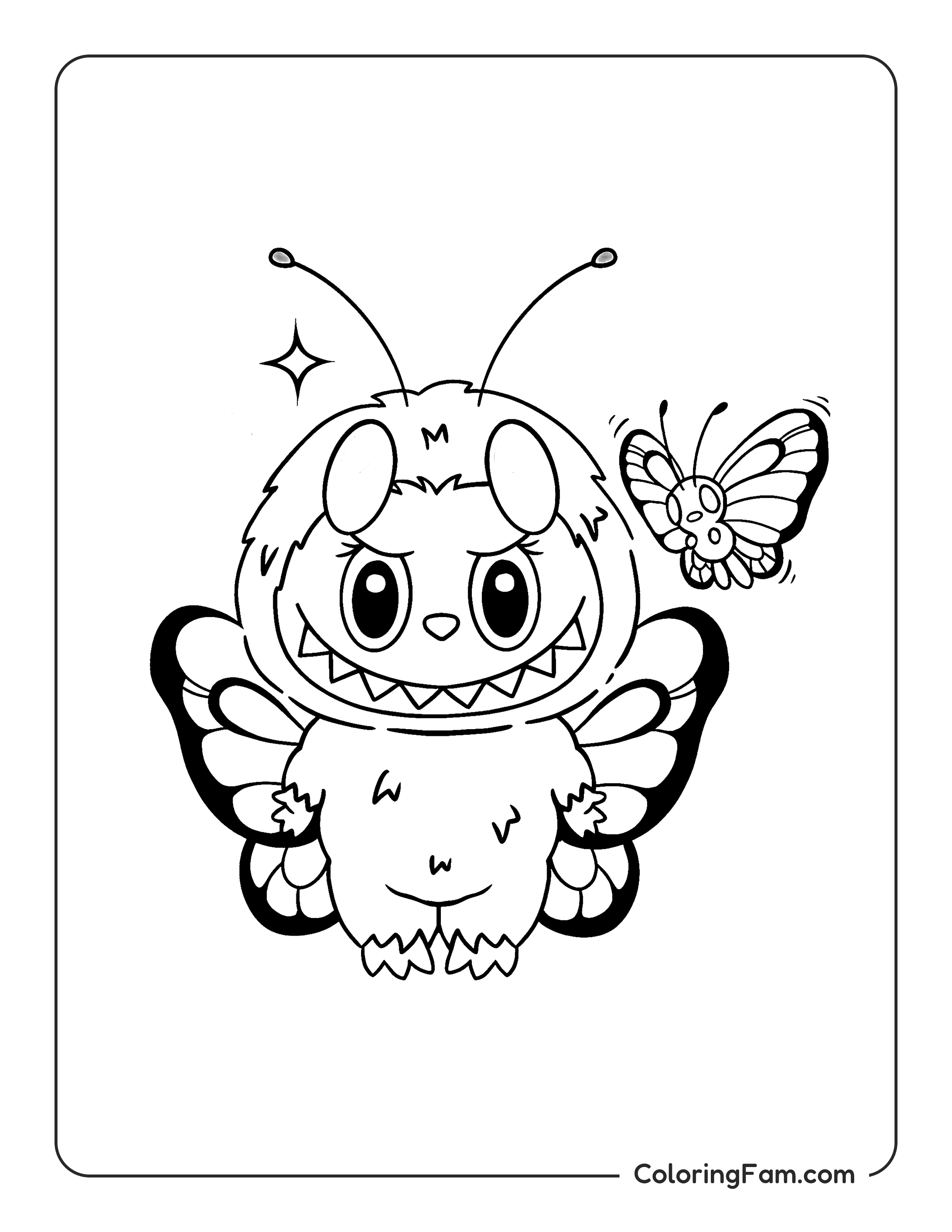 Labubu dressed as Butterfree coloring page