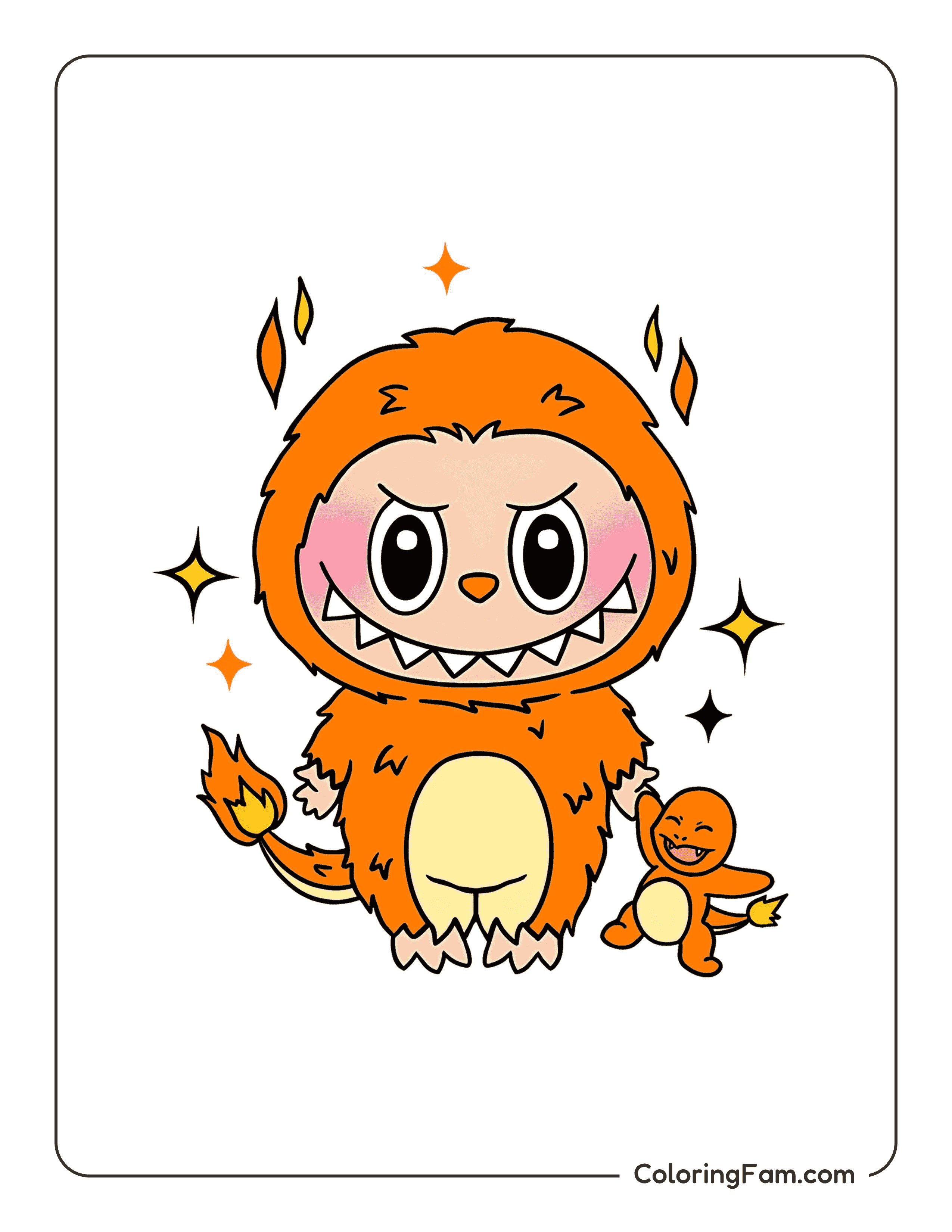 Labubu dressed as Charmander colored coloring page