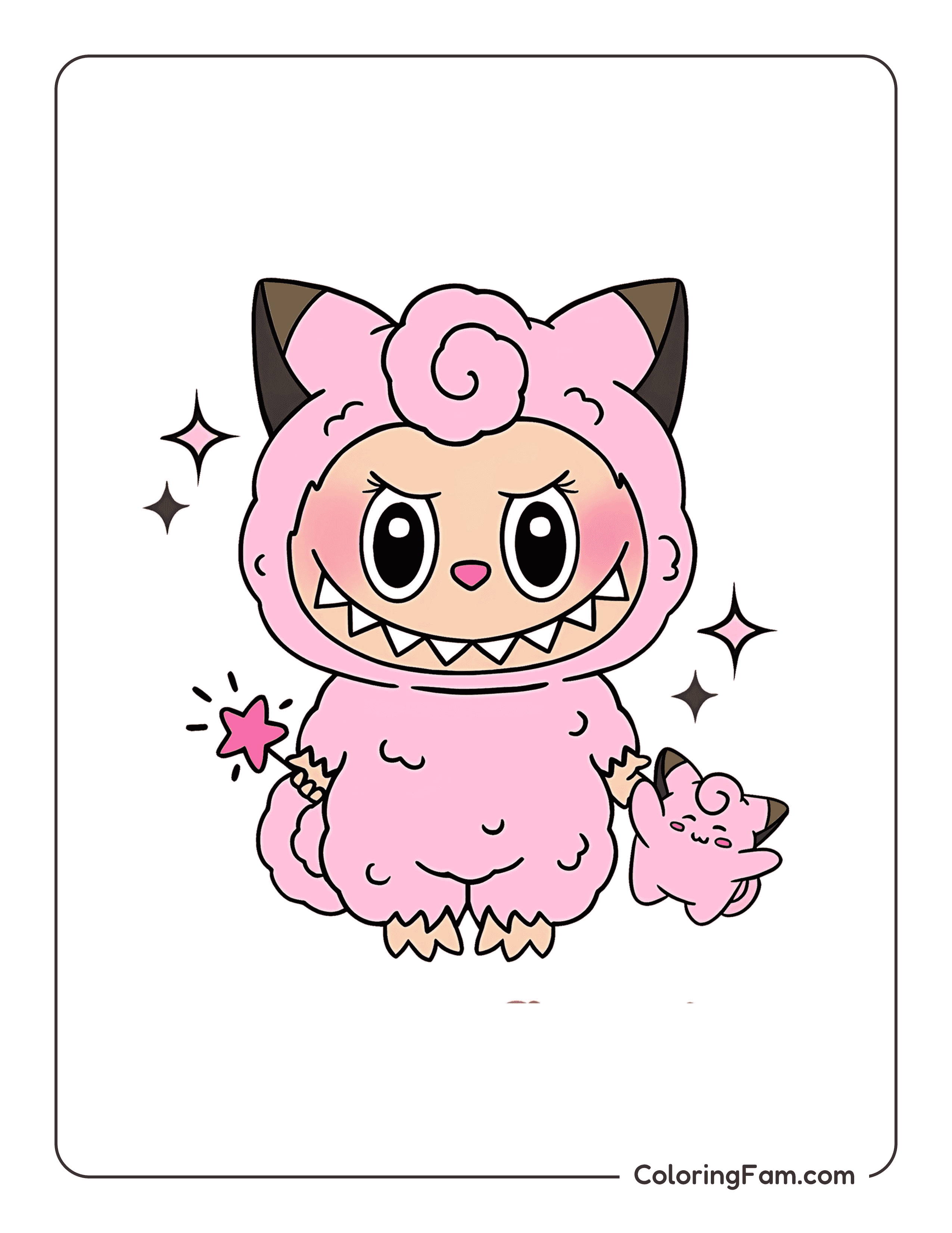 Labubu dressed as Cleffa colored coloring page