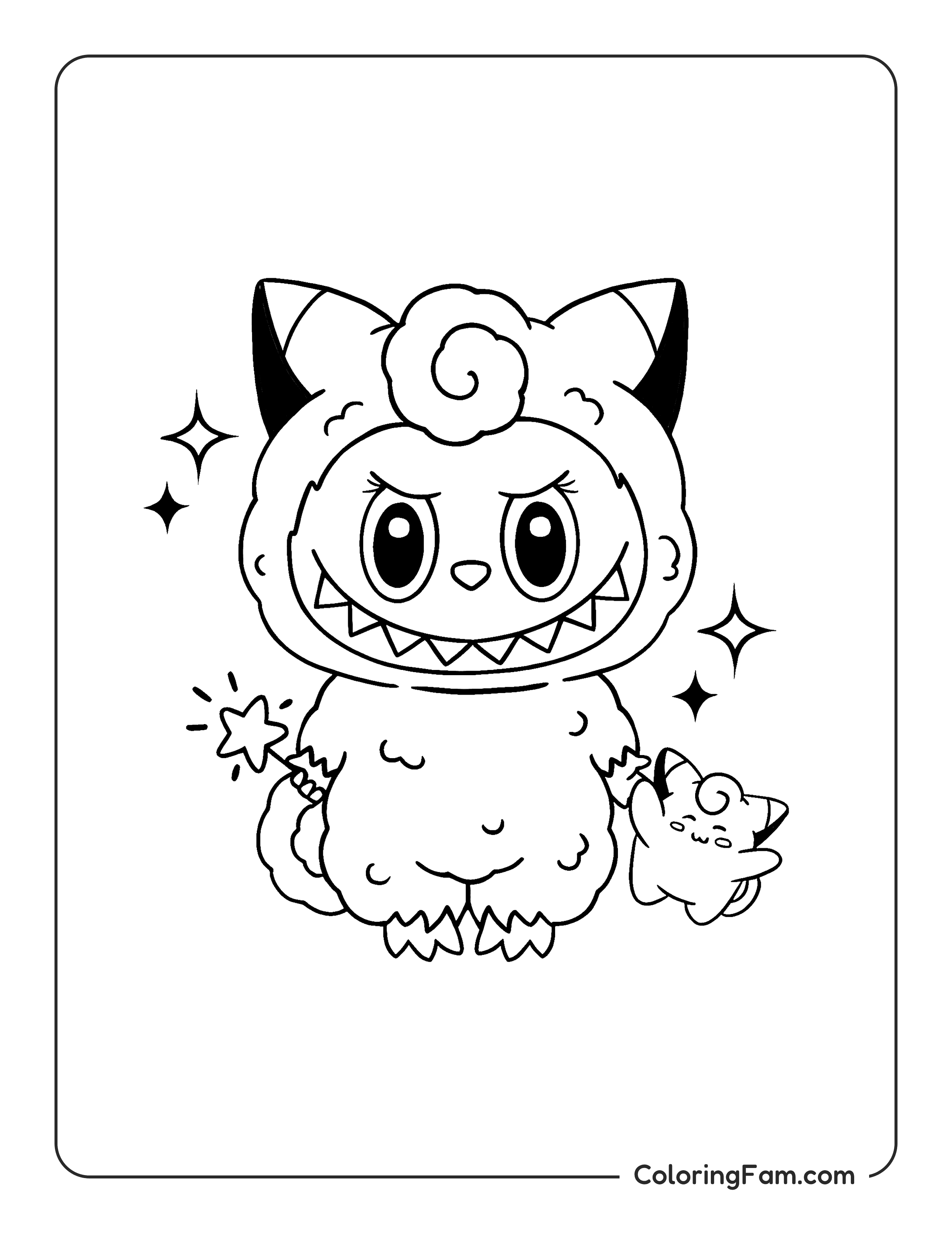 Labubu dressed as Cleffa coloring page