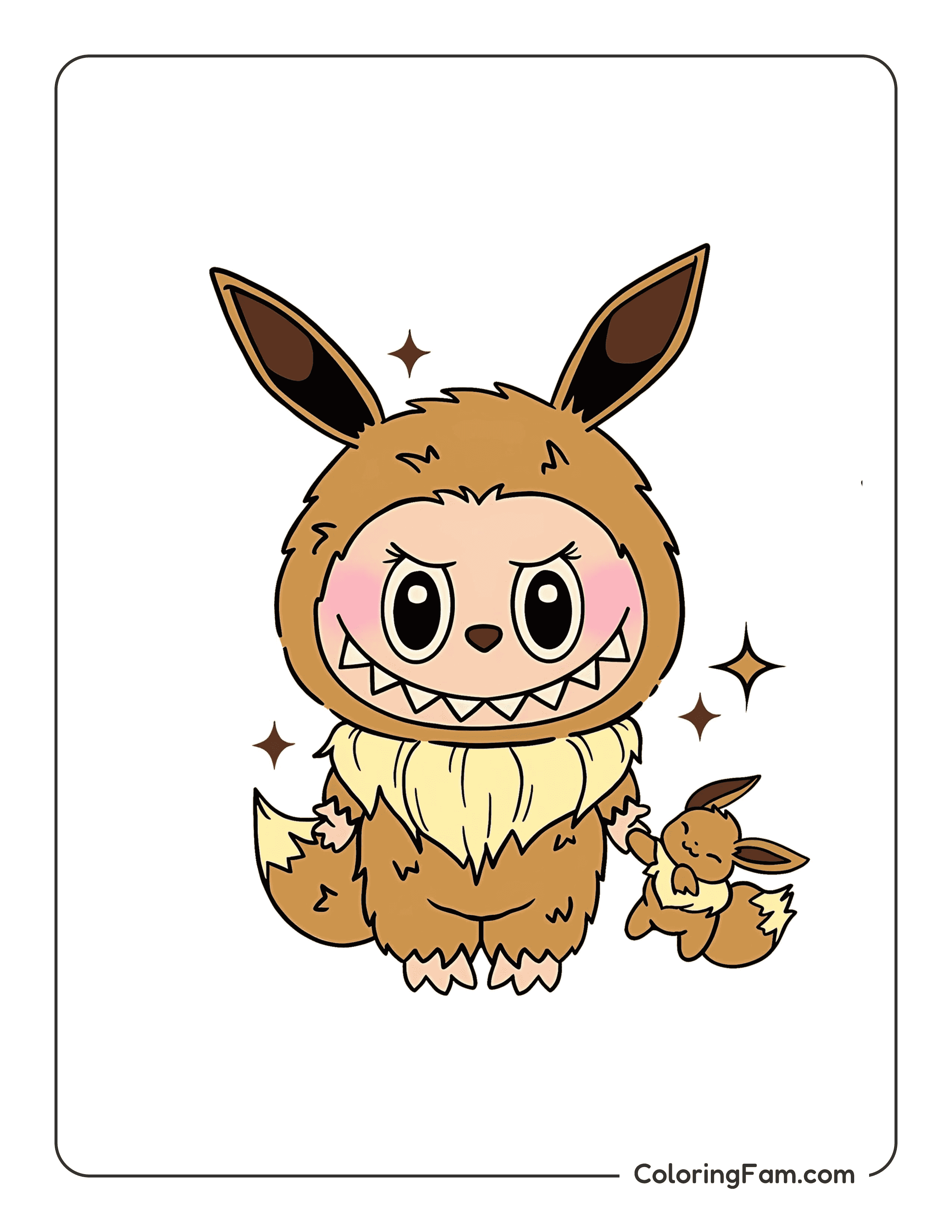 Labubu dressed as Eevee colored coloring page