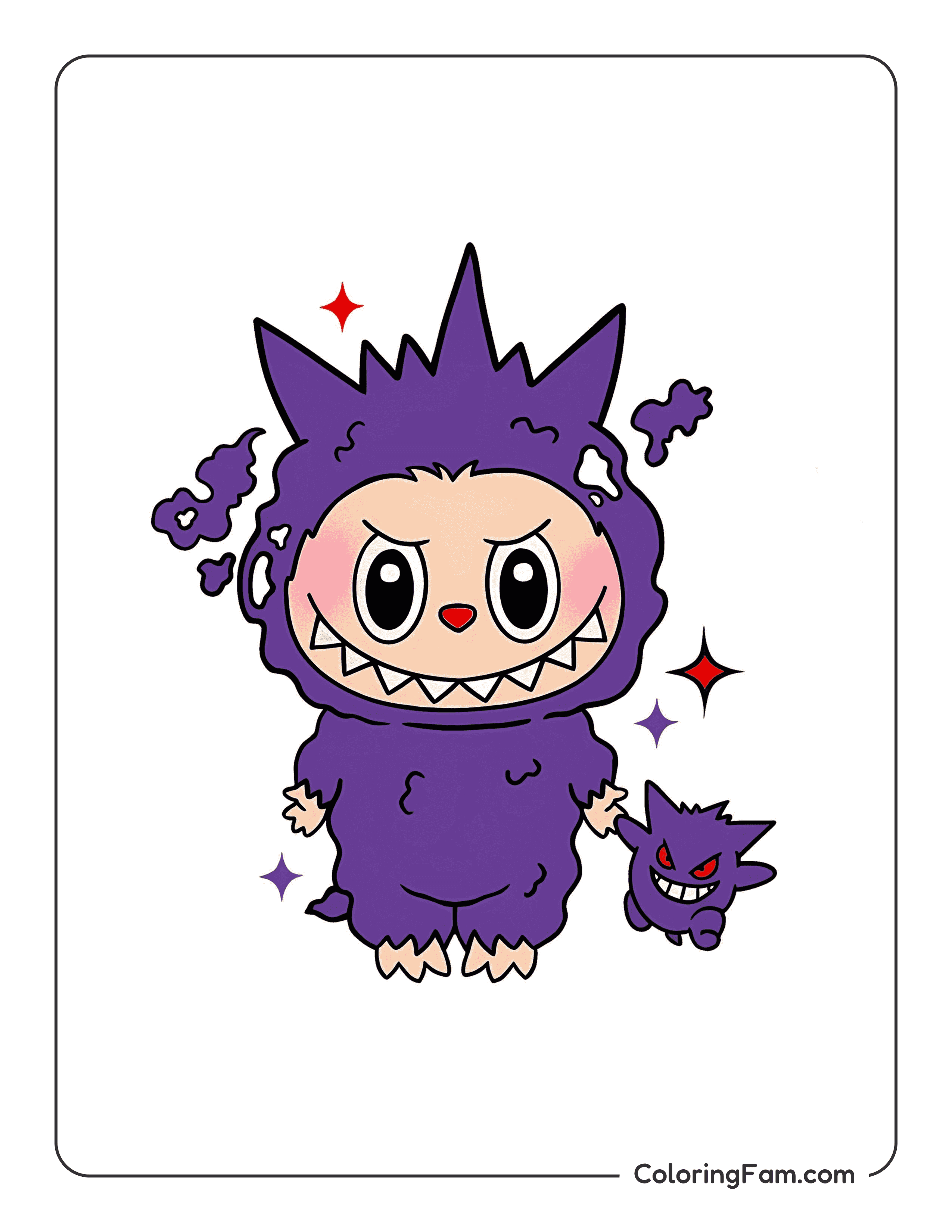 Labubu dressed as Gengar colored coloring page