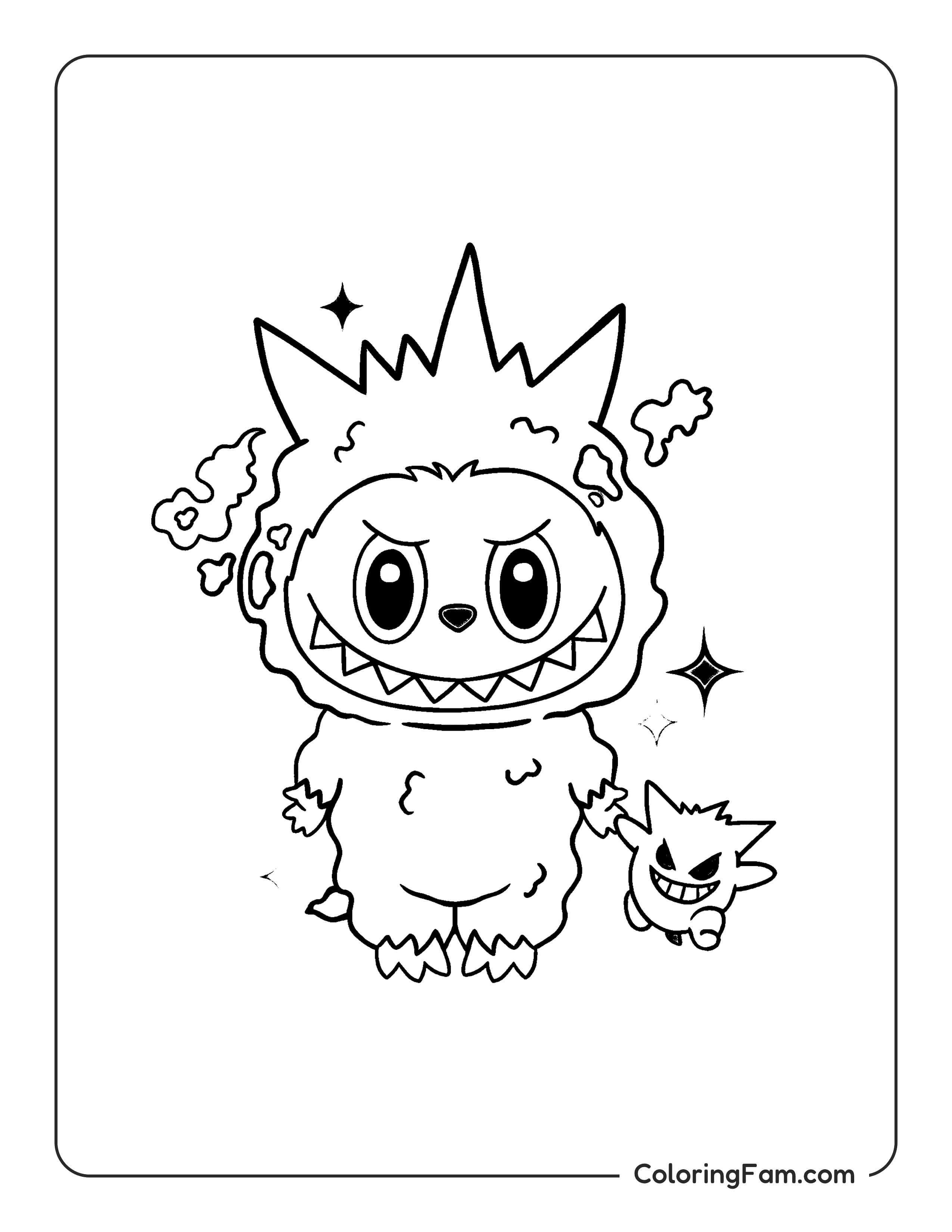 Labubu dressed as Gengar coloring page