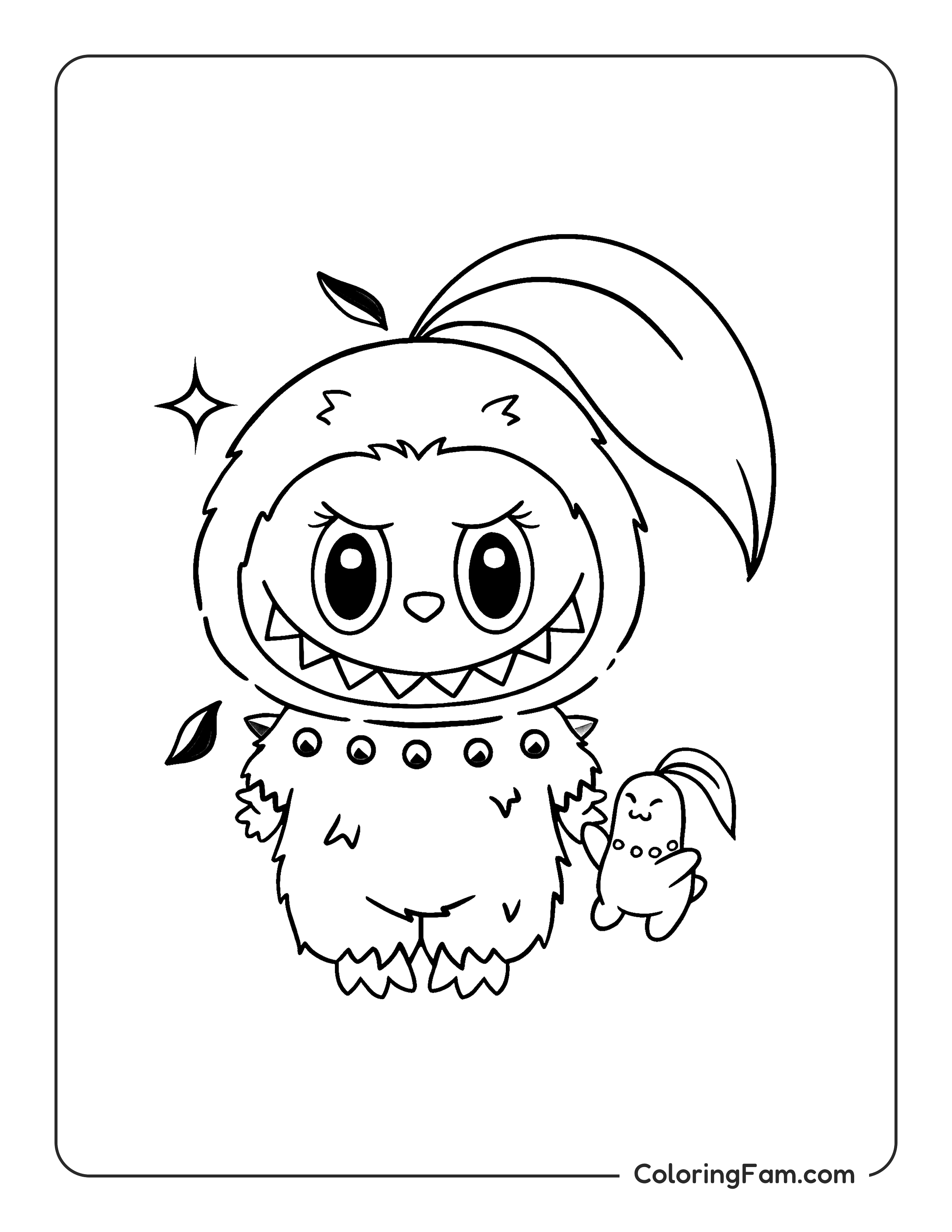 Labubu dressed as Pichu coloring page