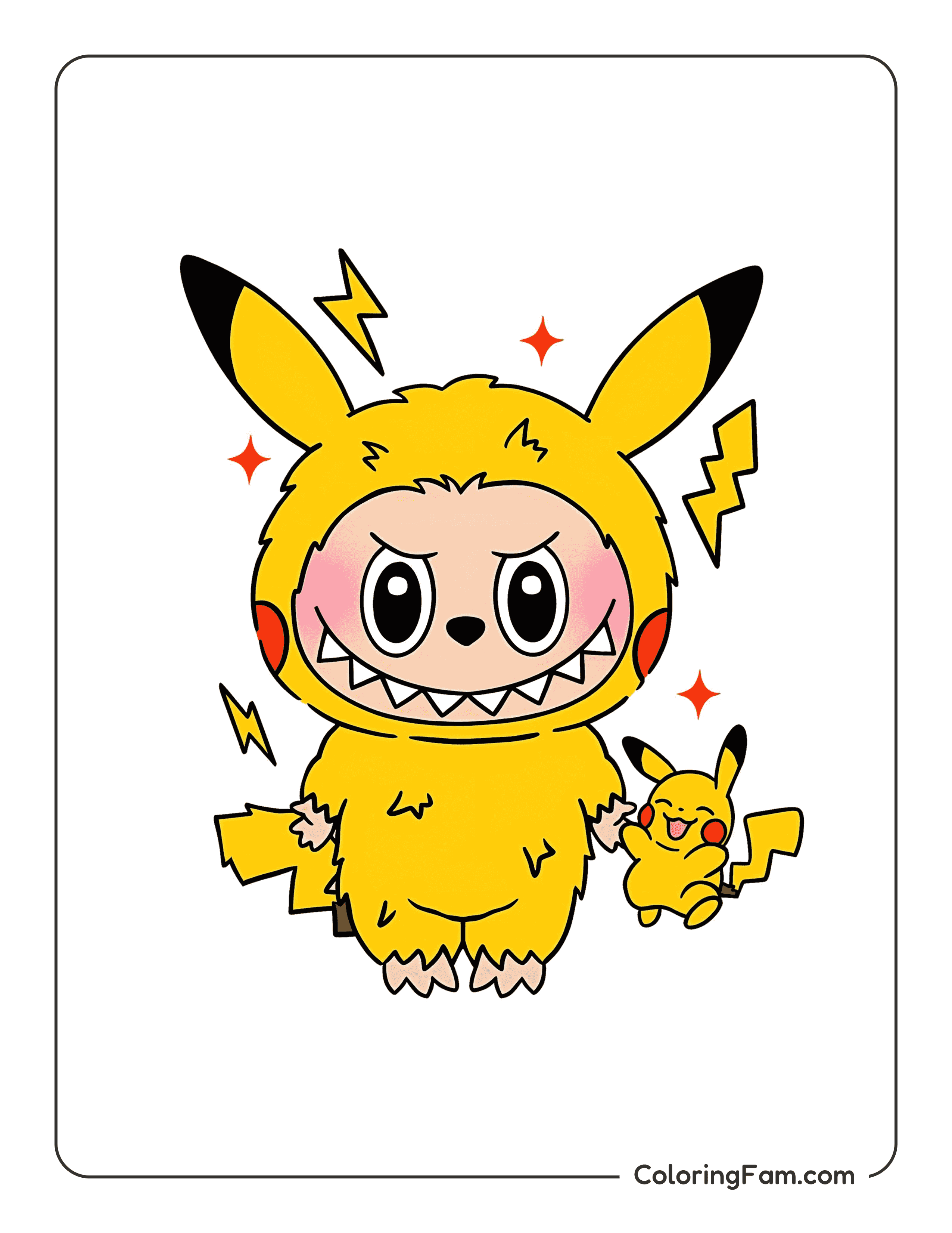 Labubu dressed as Pikachu colored coloring page