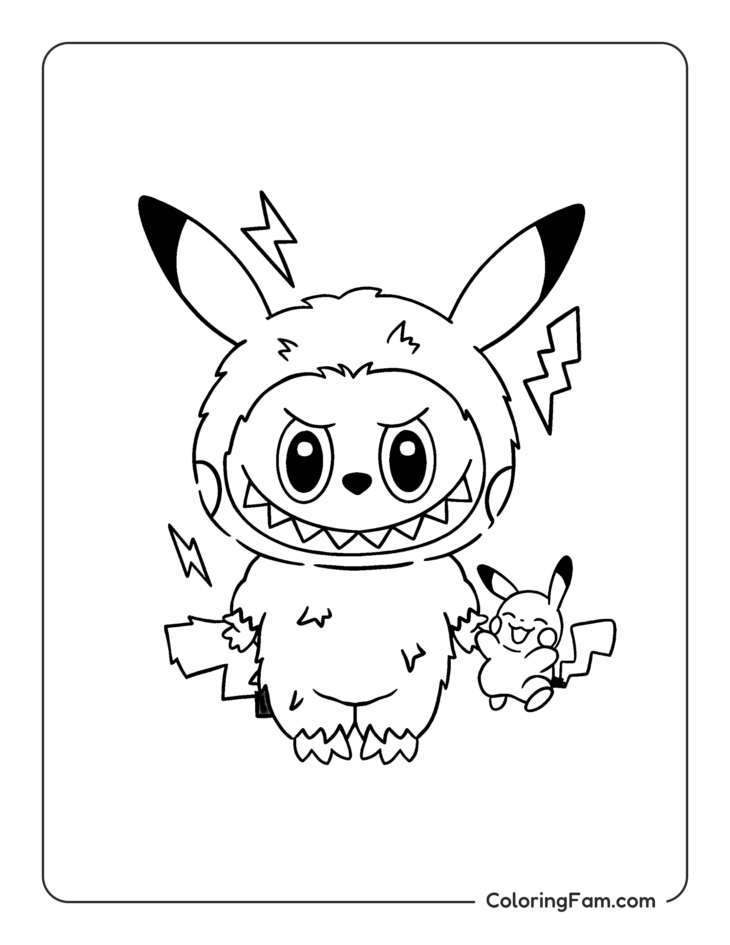 Labubu dressed as Pikachu coloring page
