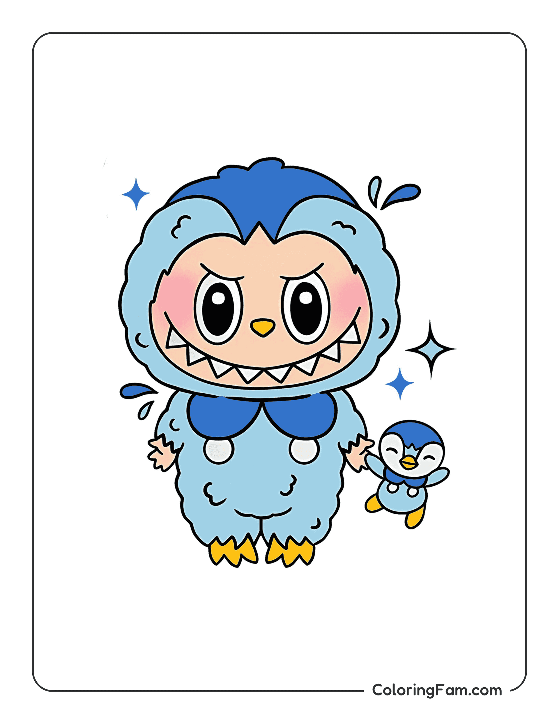 Labubu dressed as Piplup colored coloring page