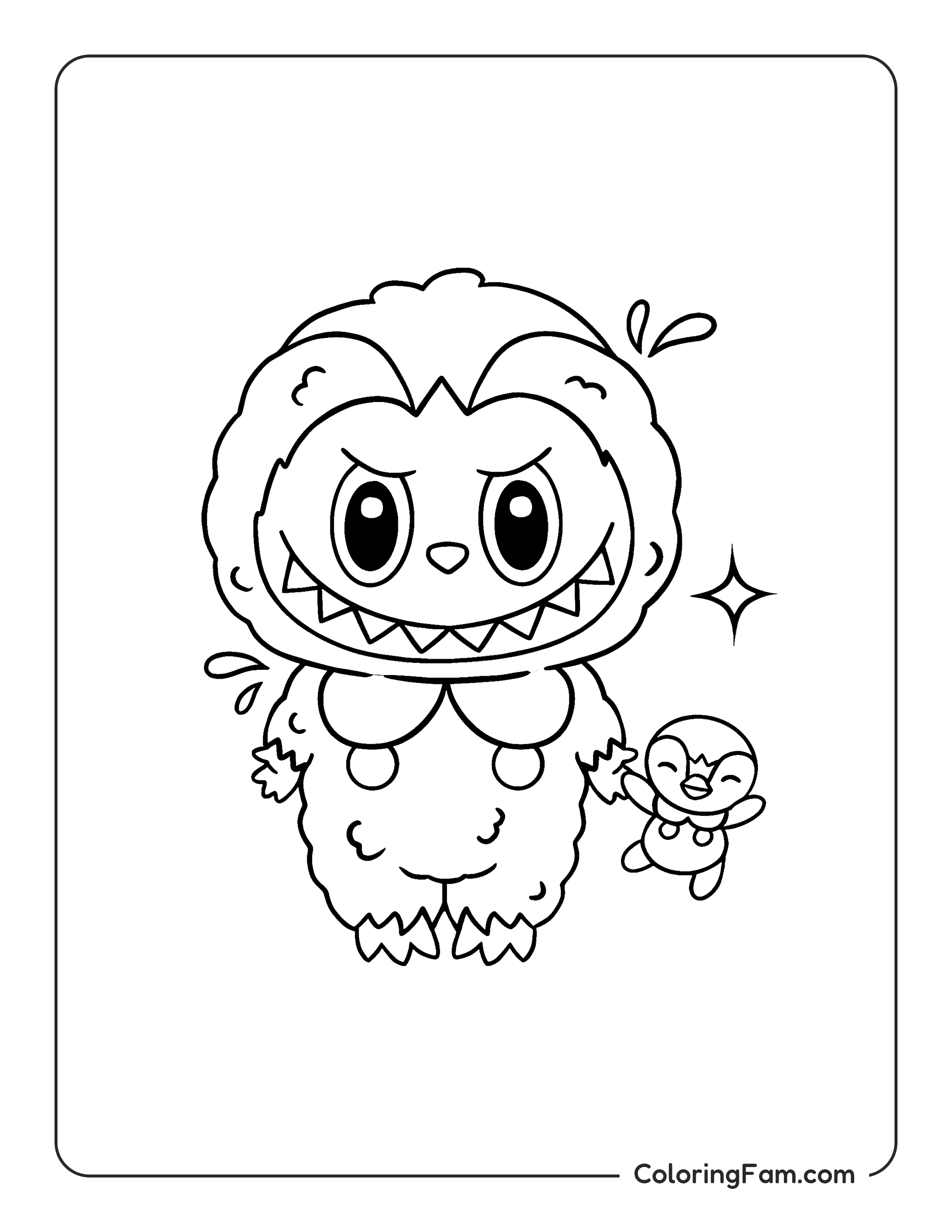 Labubu dressed as Piplup coloring page