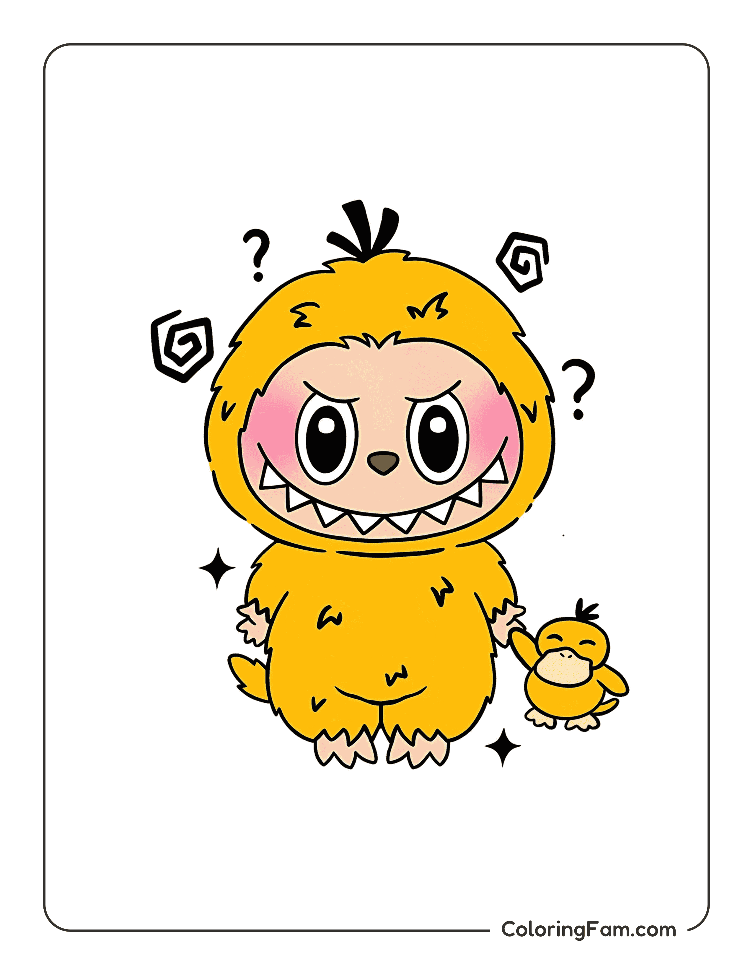 Labubu dressed as Psyduck colored coloring page