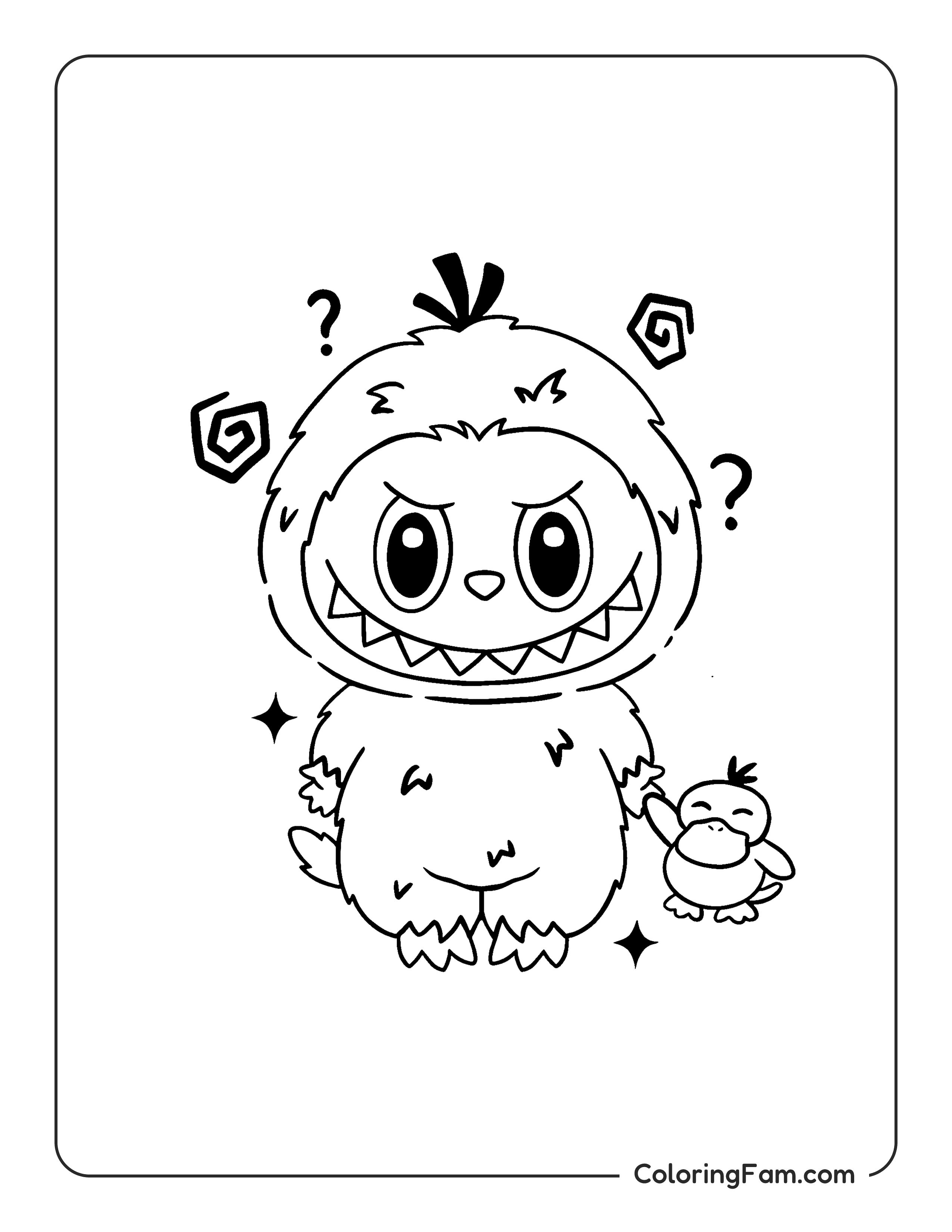 Labubu dressed as Psyduck coloring page