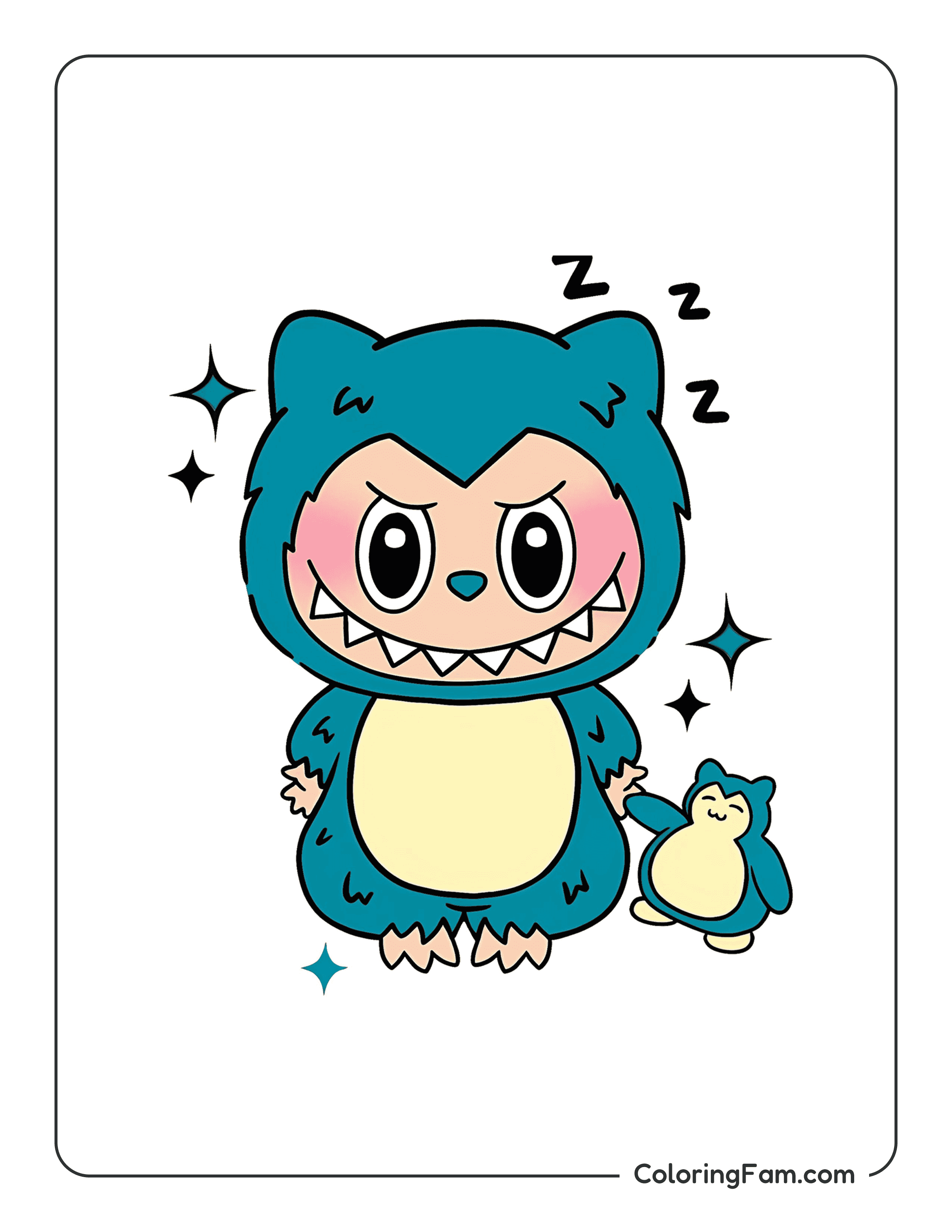 Labubu dressed as Snorlax colored coloring page