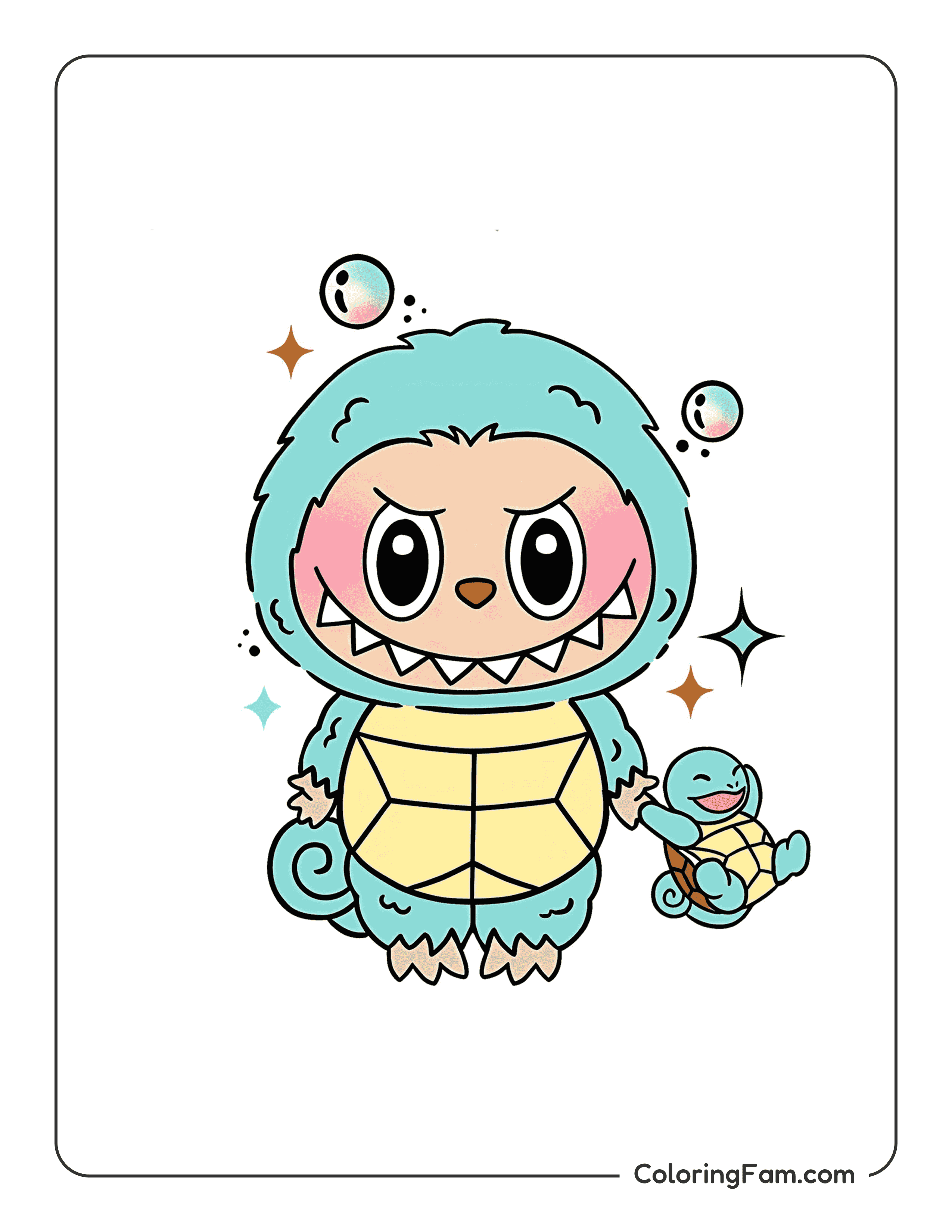 Labubu dressed as Squirtle colored coloring page