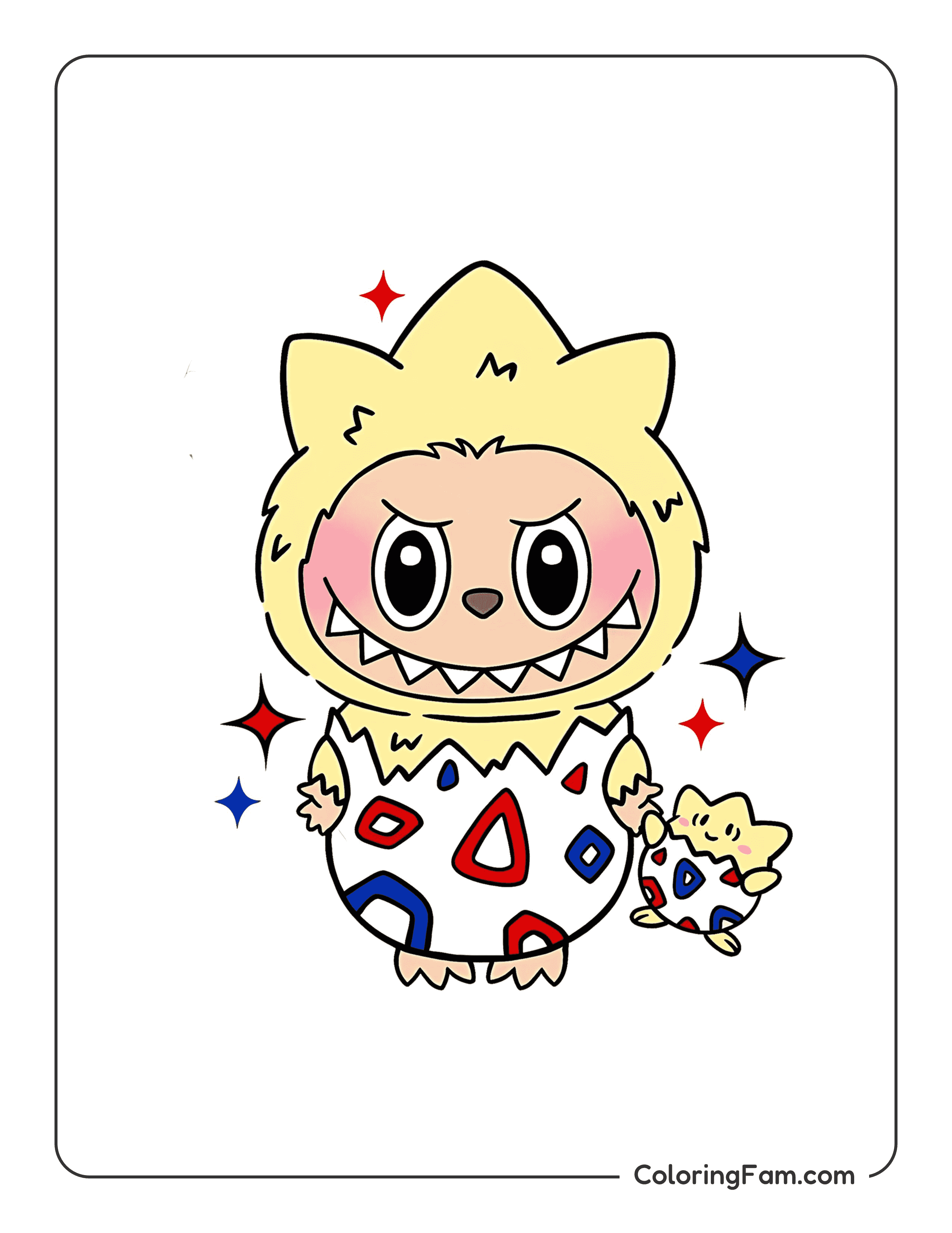 Labubu dressed as Togepi colored coloring page