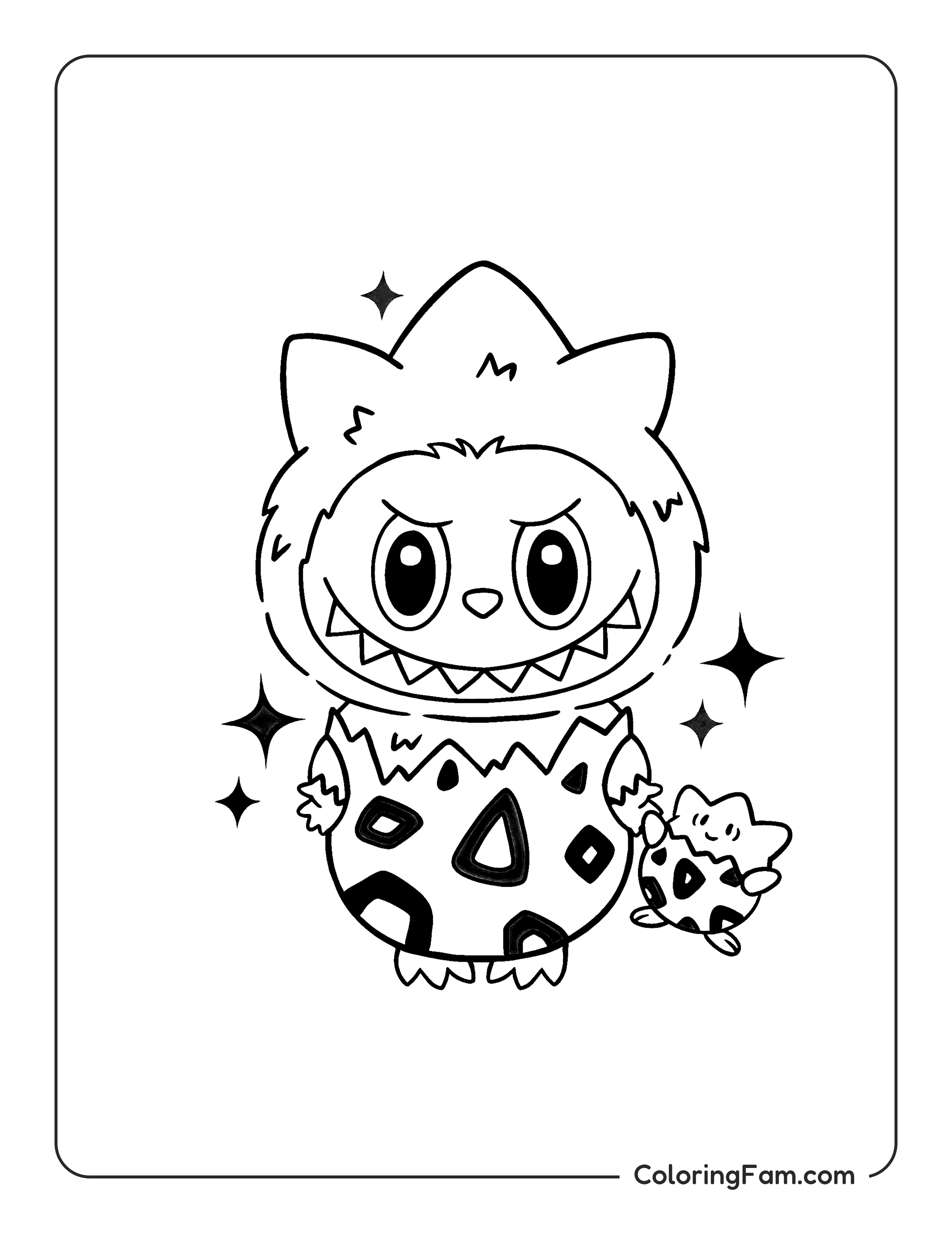 Labubu dressed as Togepi coloring page