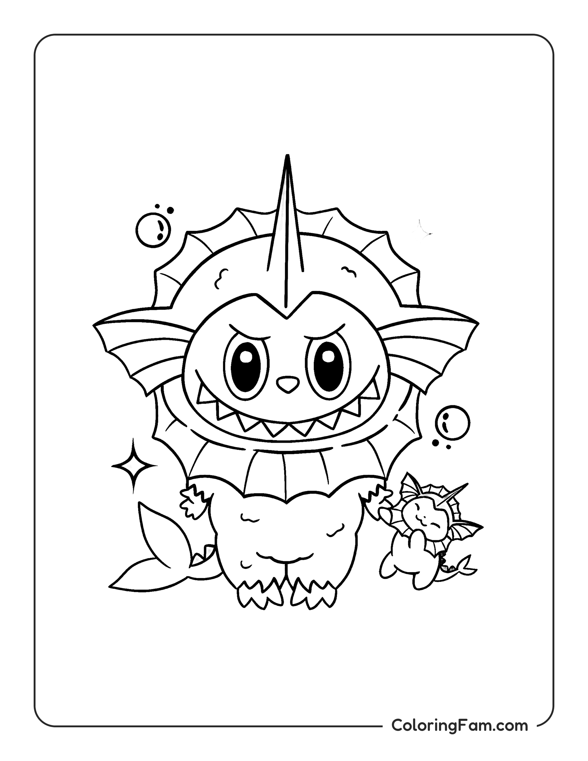 Labubu dressed as Vaporeon coloring page