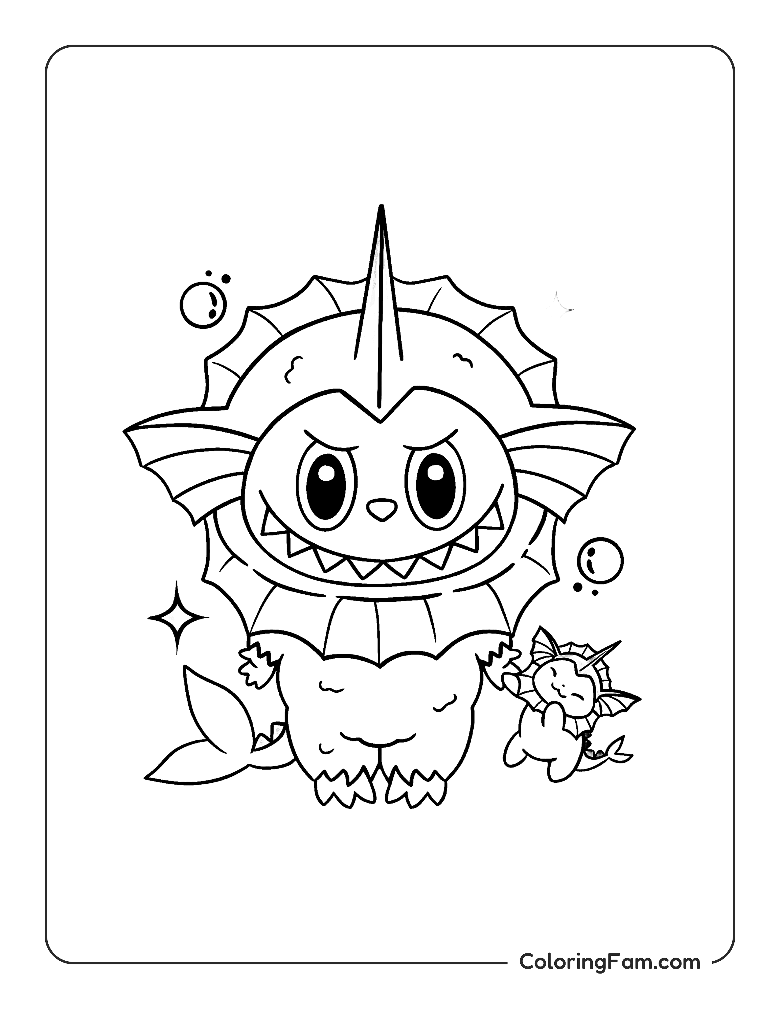 Labubu dressed as Vaporeon coloring page