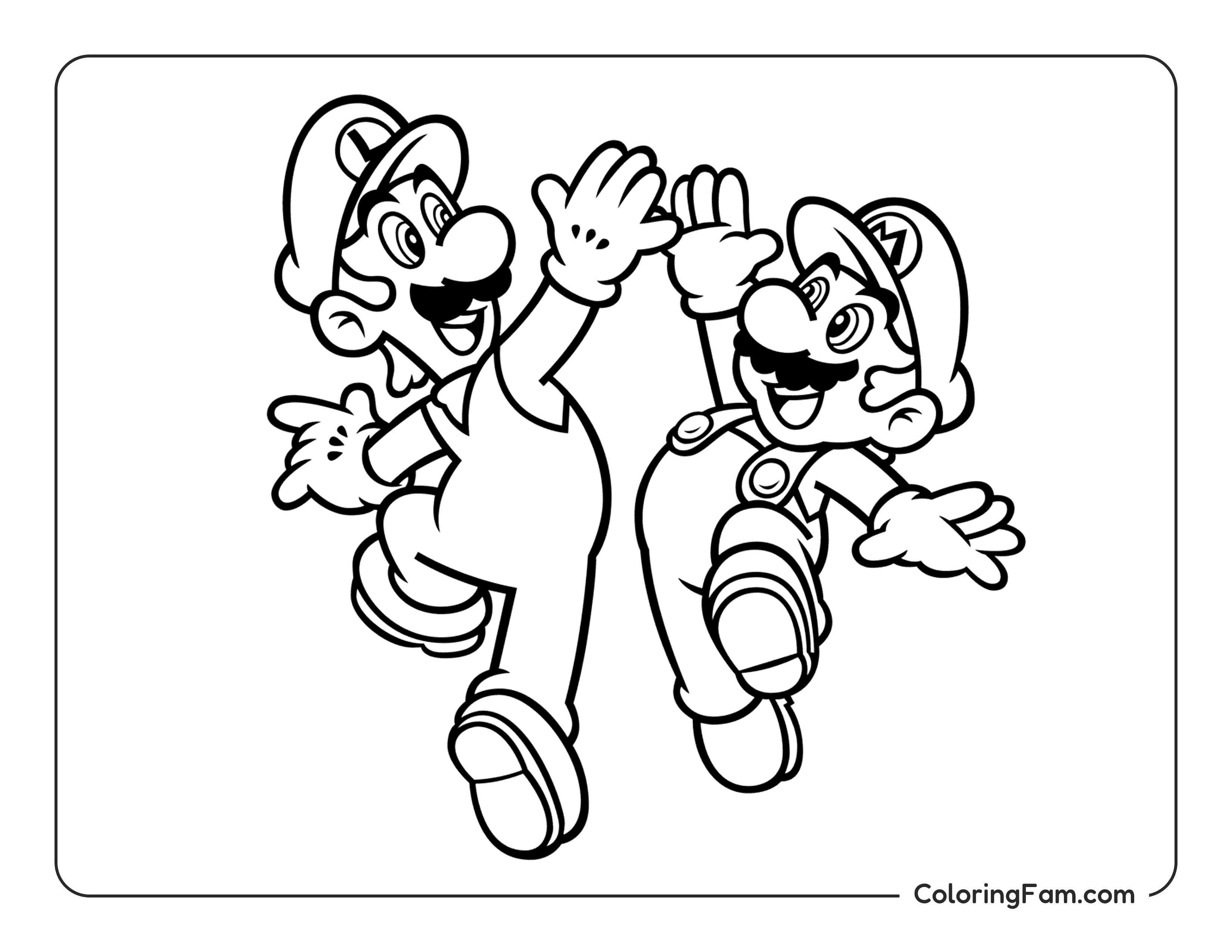 Mario and Luigi jumping high five coloring page