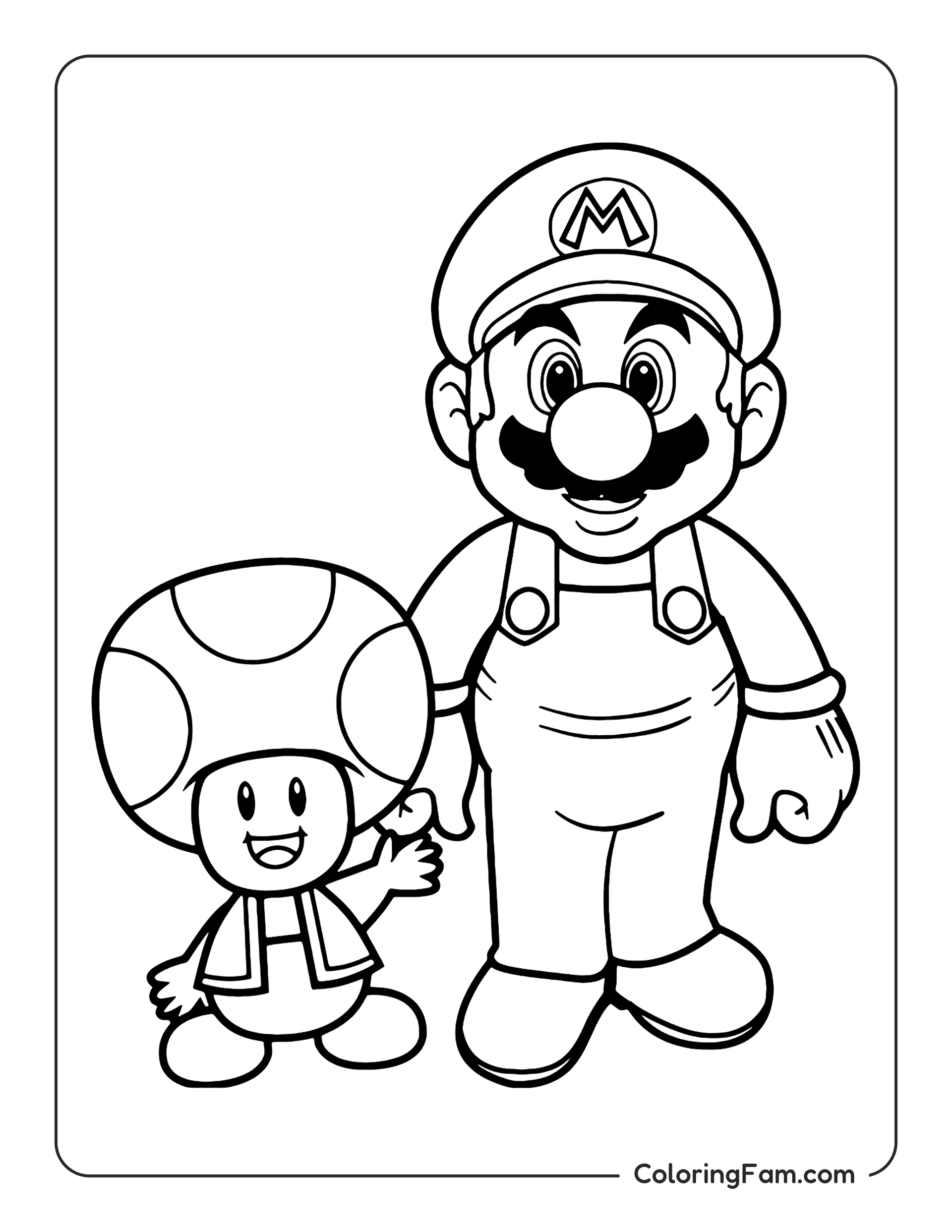 Mario and Toad waving hands coloring page