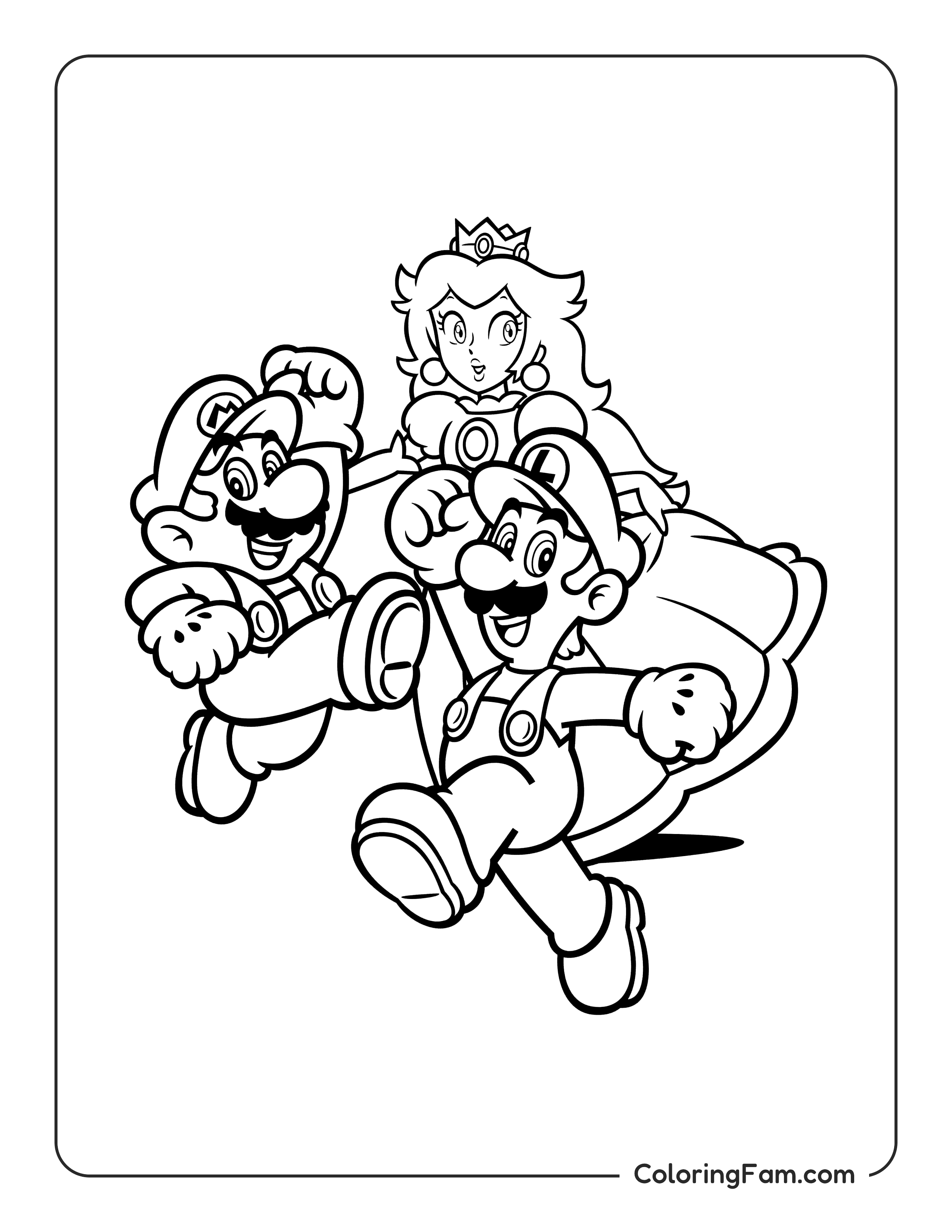 Super Mario Bros dancing around Princess Peach coloring page