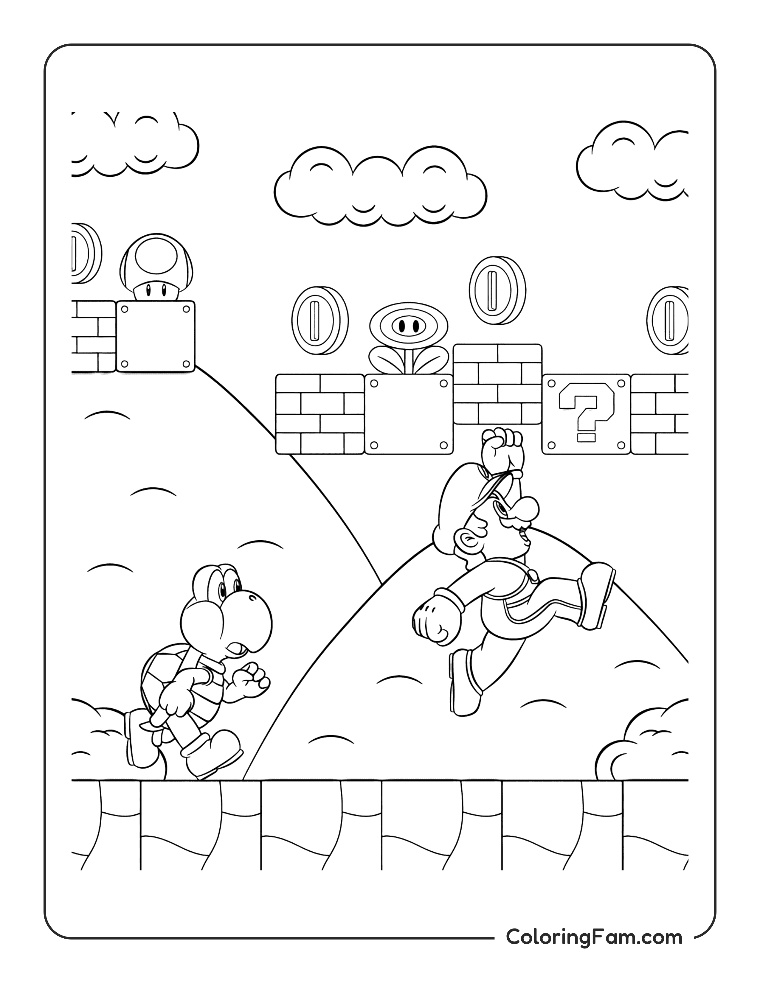 Mario jumping to hit a block coloring page