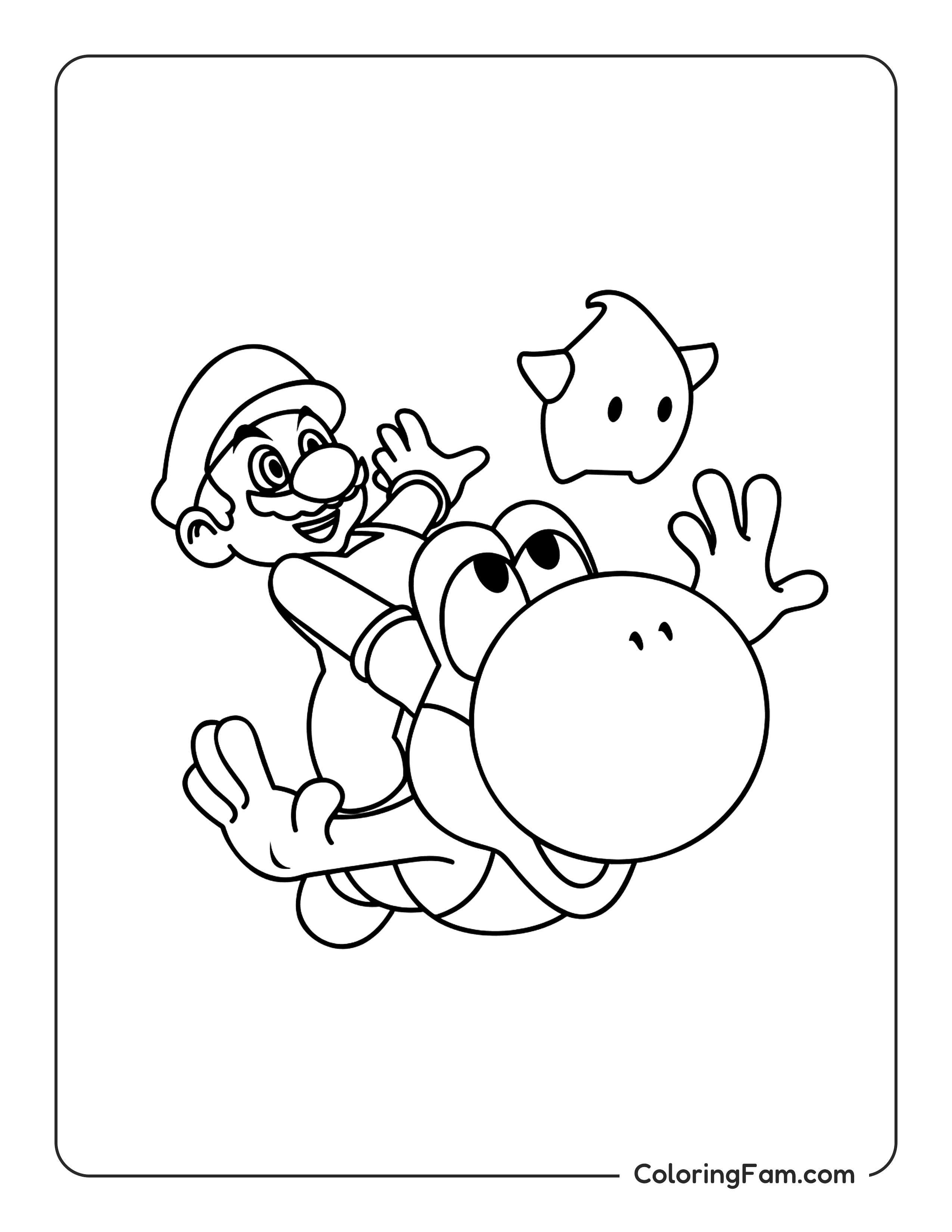 Mario Riding Yoshi with Luma Coloring Page ColoringFam