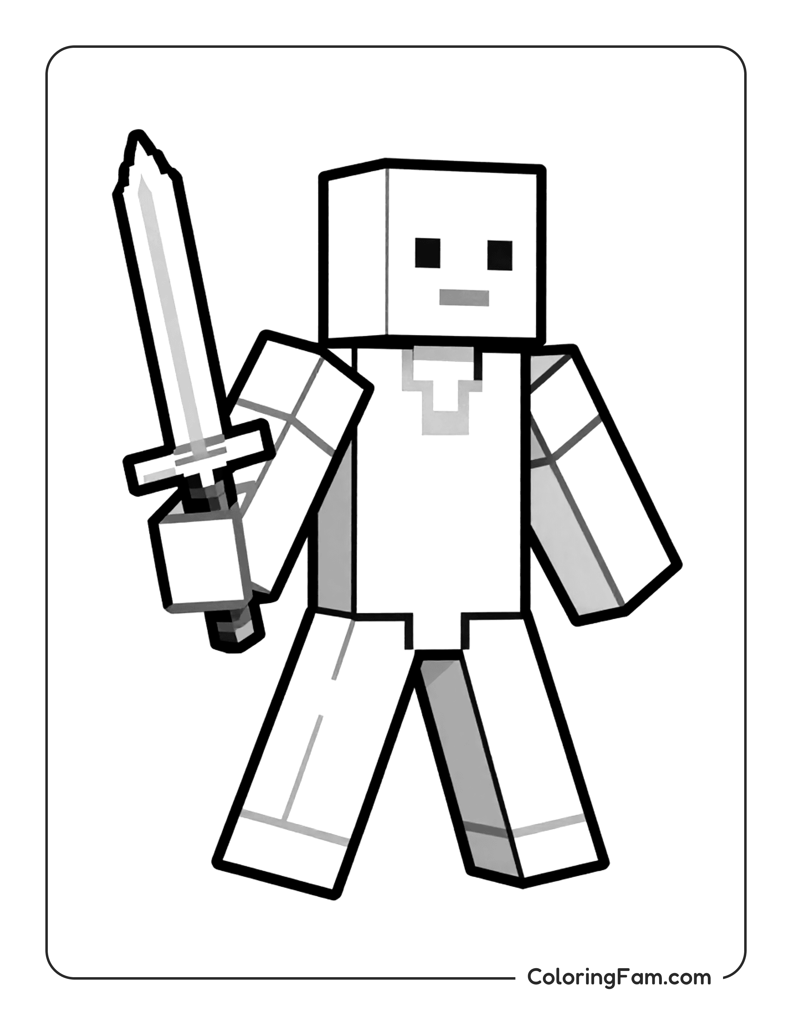 Minecraft Character Holding Sword coloring page
