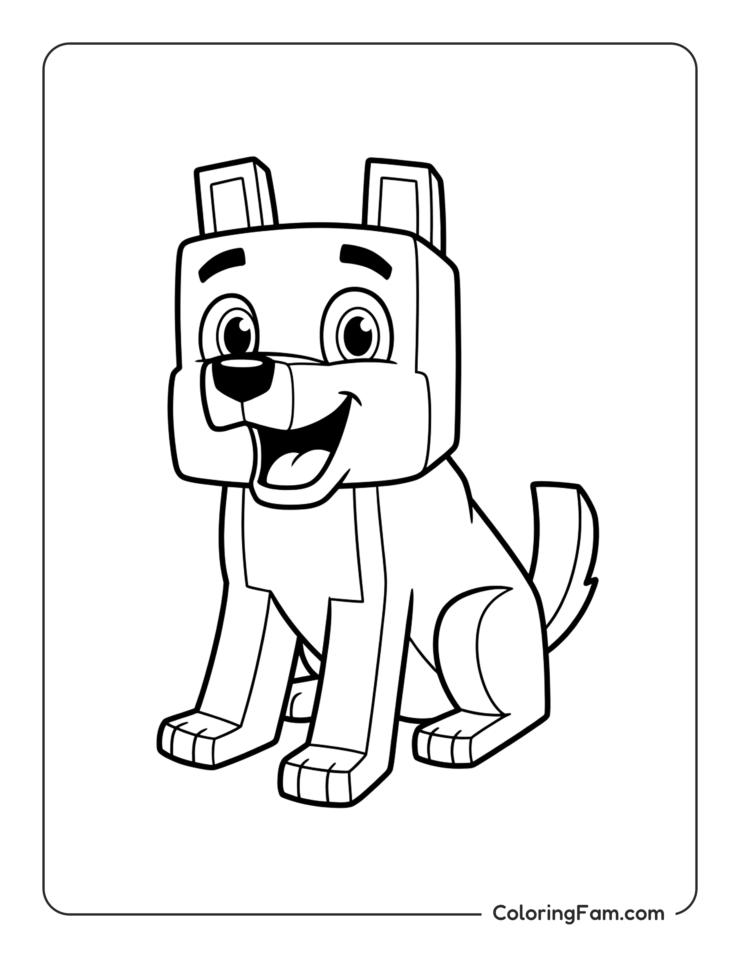Minecraft Wolf Sitting And Looking Friendly coloring page