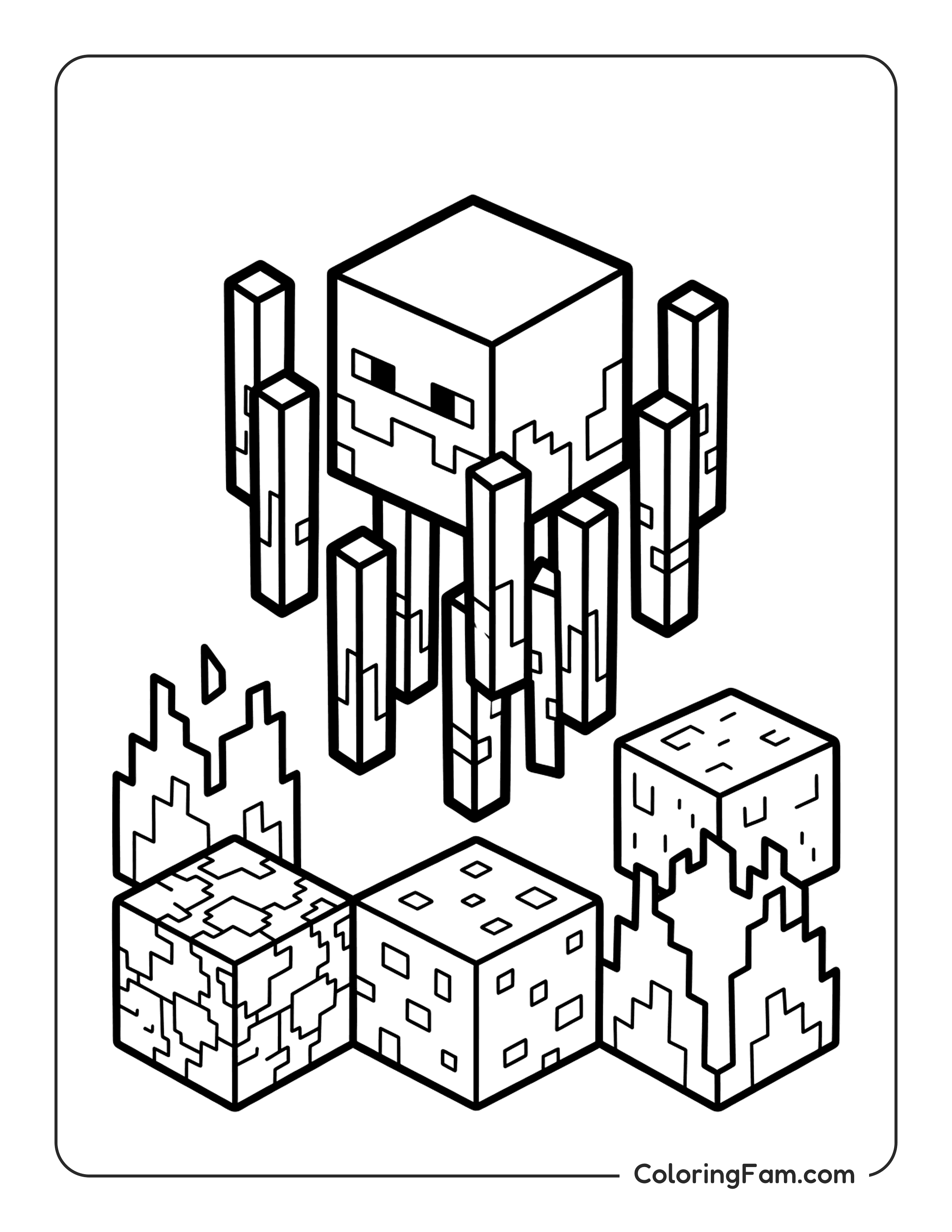 Blaze Floating With Fire Rods In The Nether coloring page