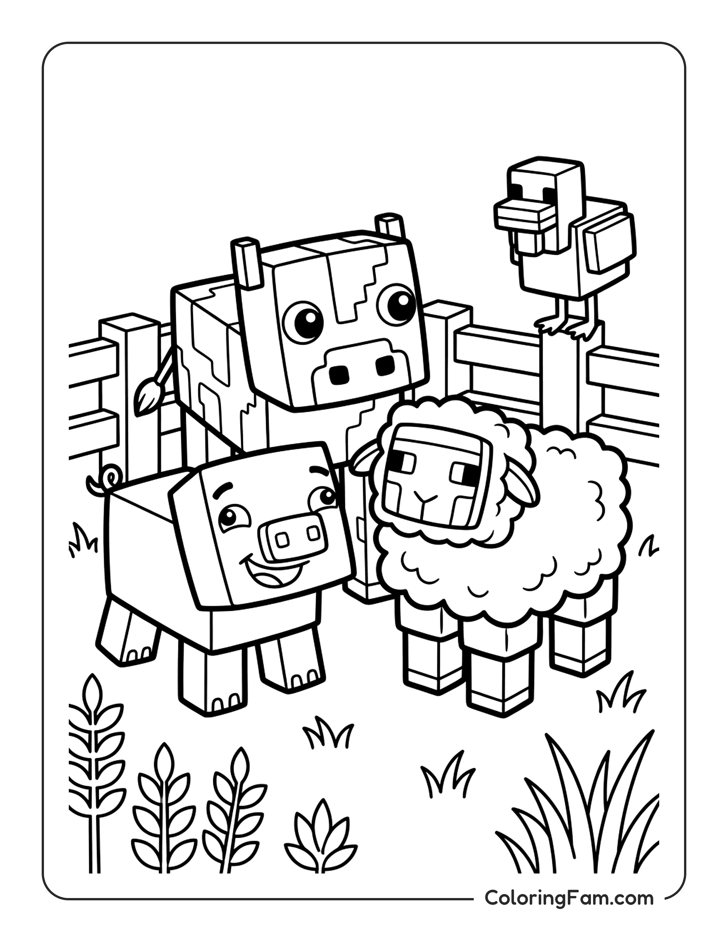 Minecraft Animals In Farm coloring page