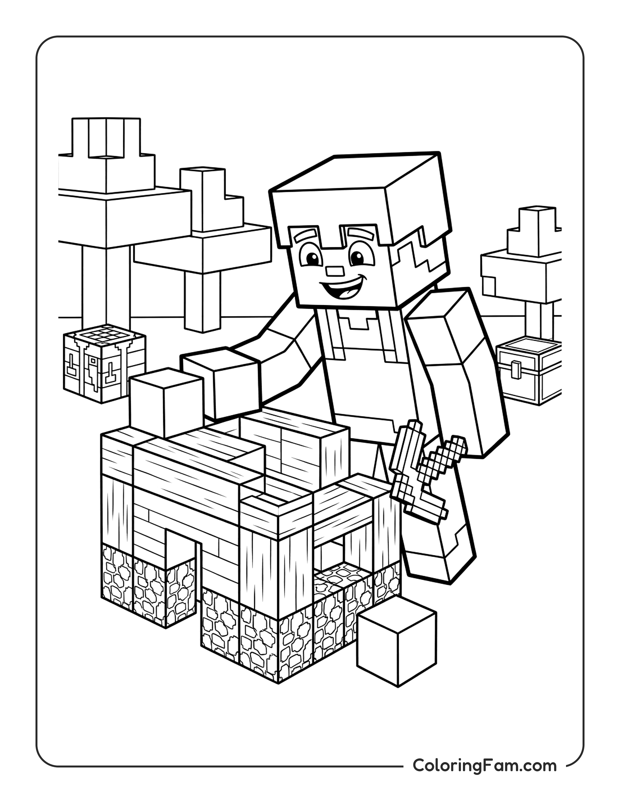 Minecraft Character Building House coloring page