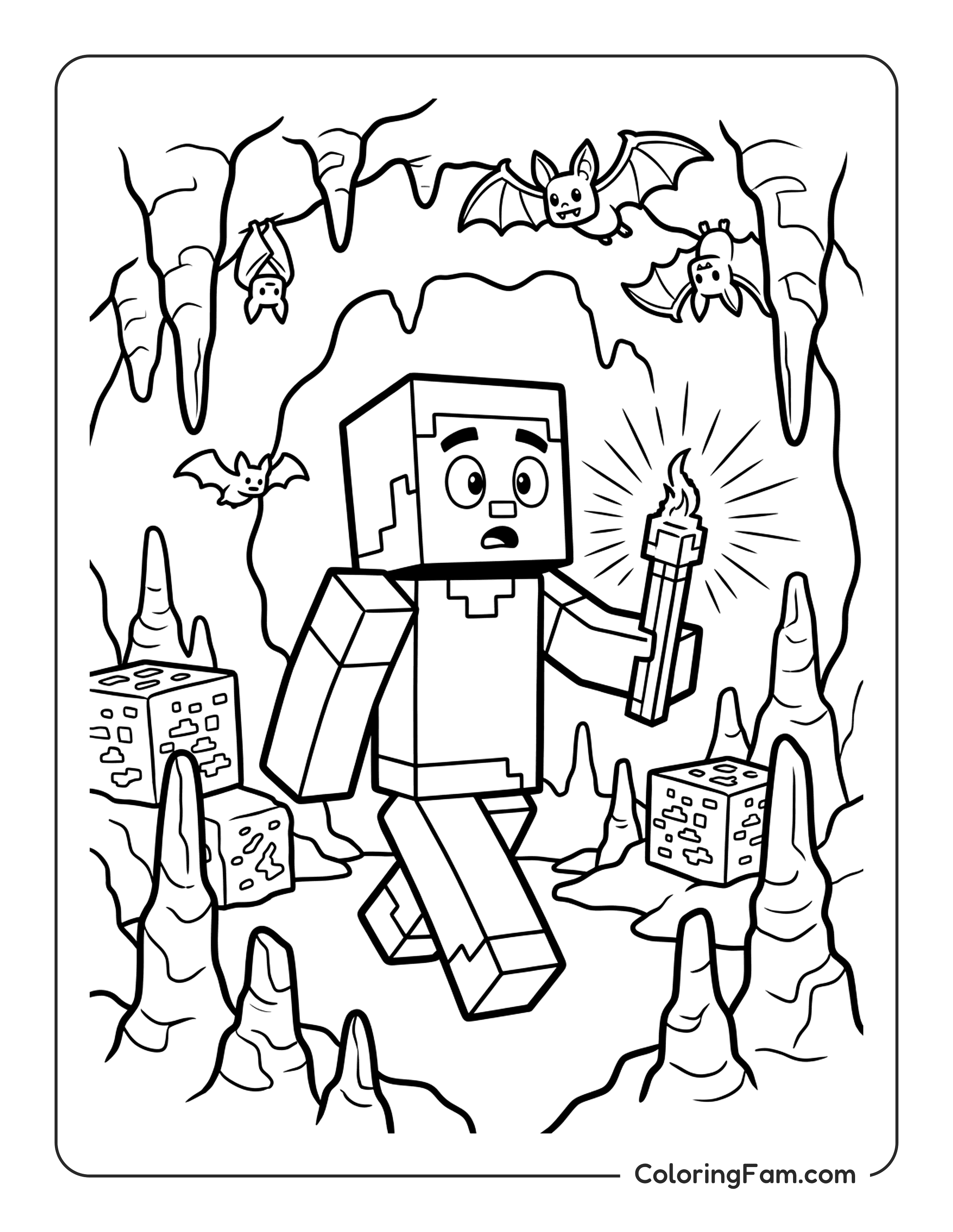 Minecraft Character In Cave coloring page