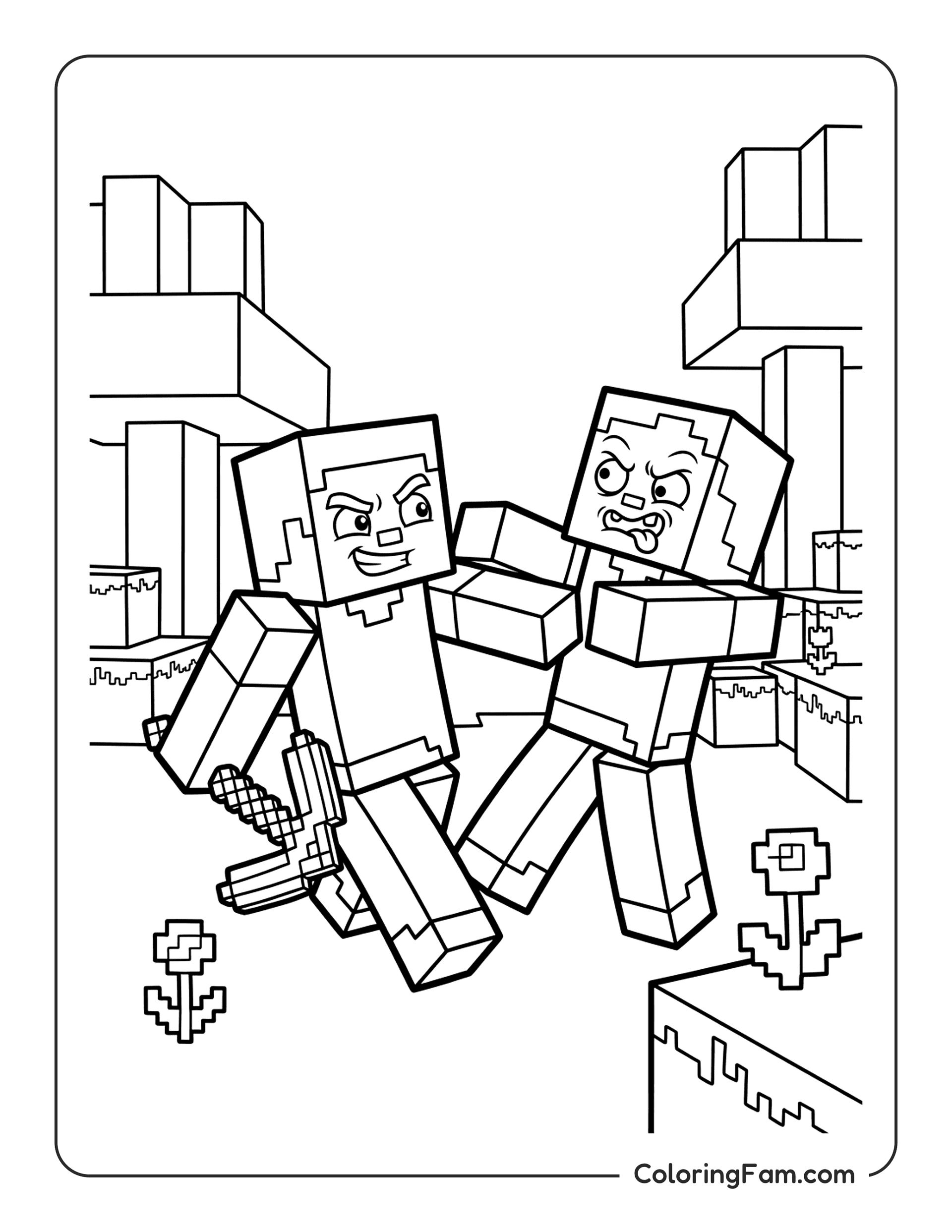 Minecraft Fighting Zombie coloring page