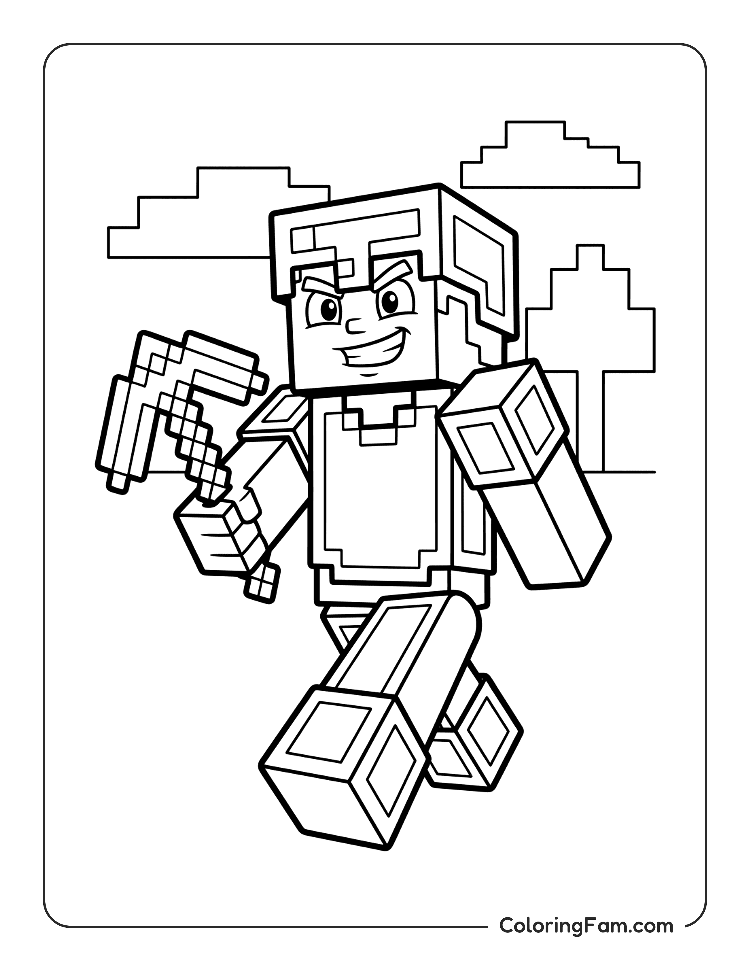Minecraft Holding Pickaxe coloring page