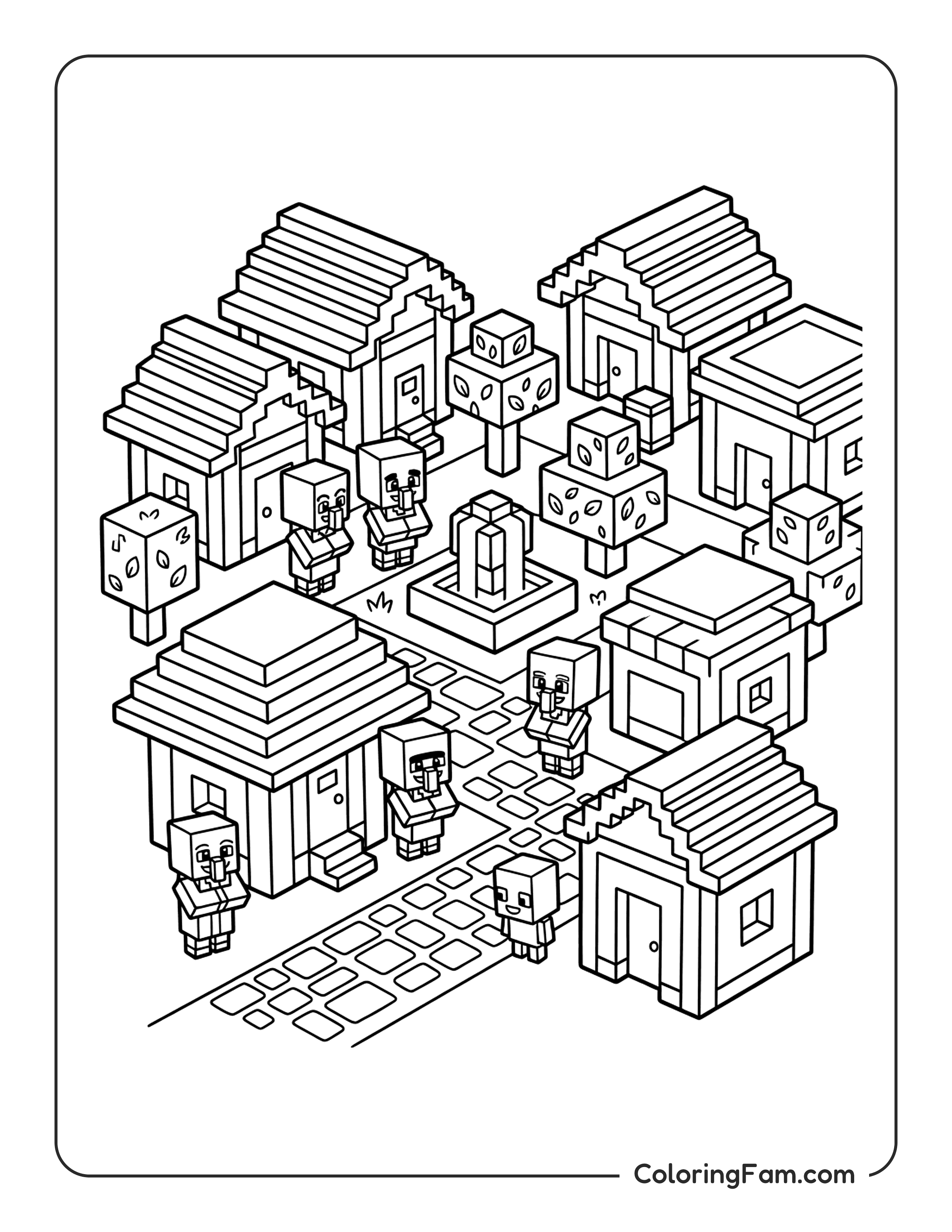 Minecraft Villagers In Village coloring page