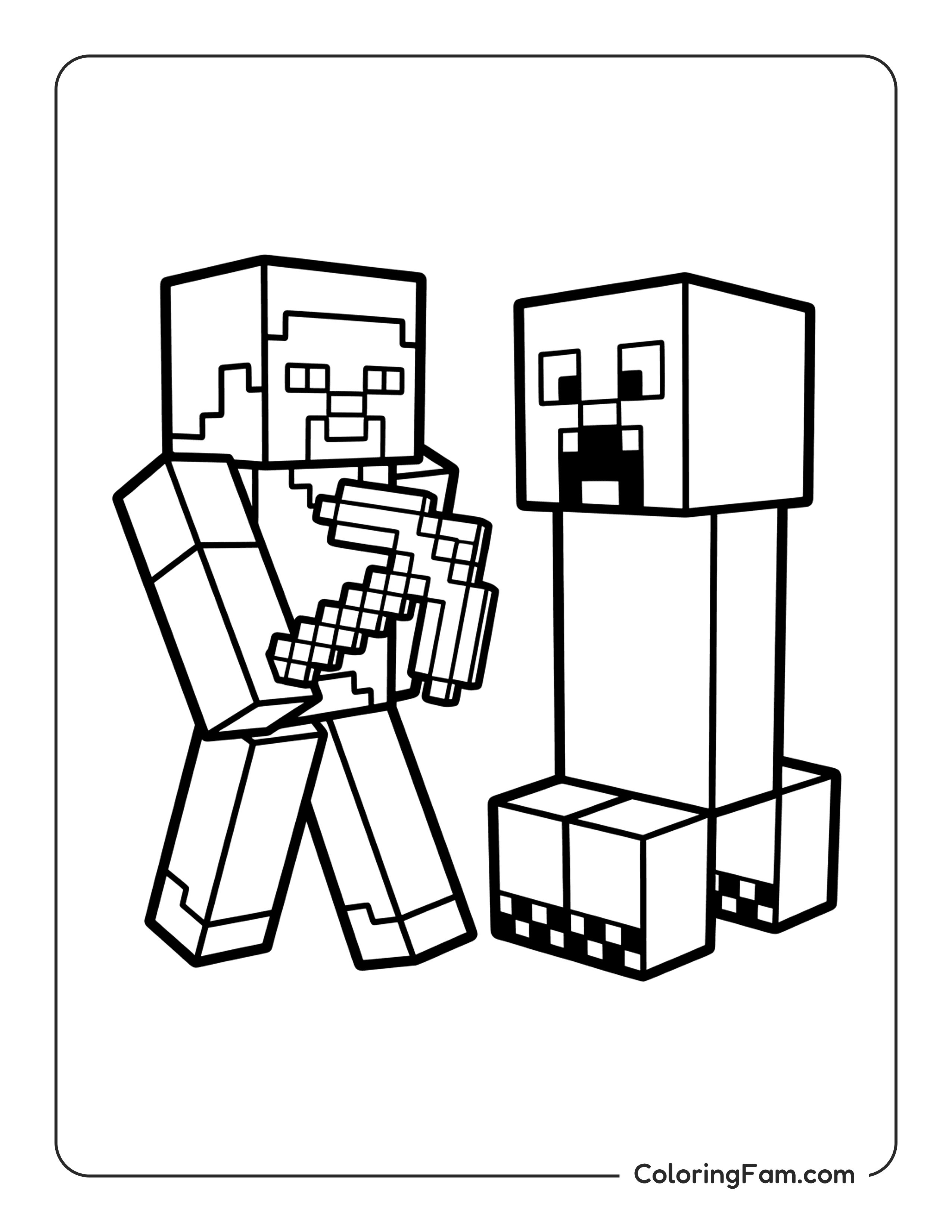 Steve Holding Pickaxe coloring page