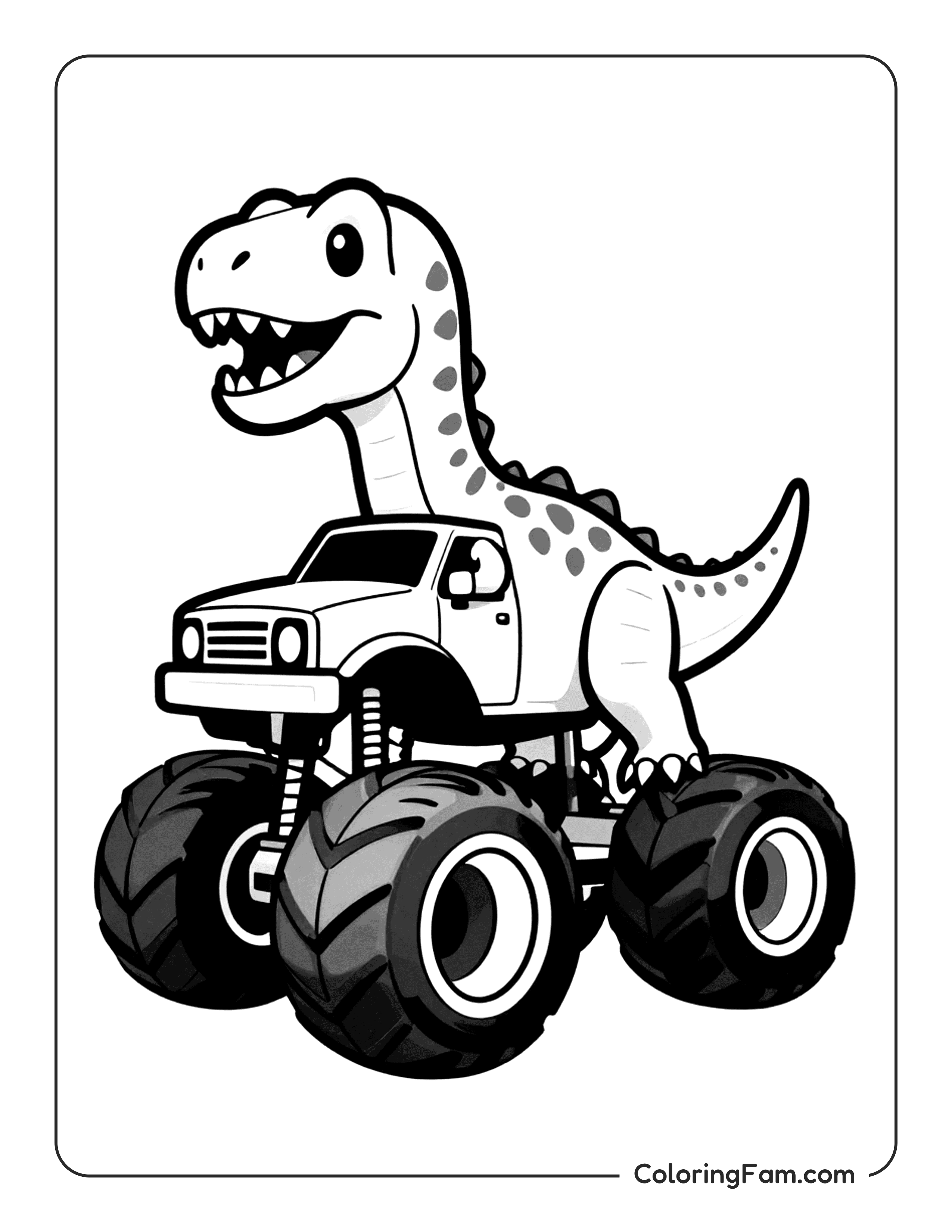 Dinosaur Driving Monster Truck Coloring Page Coloringfam