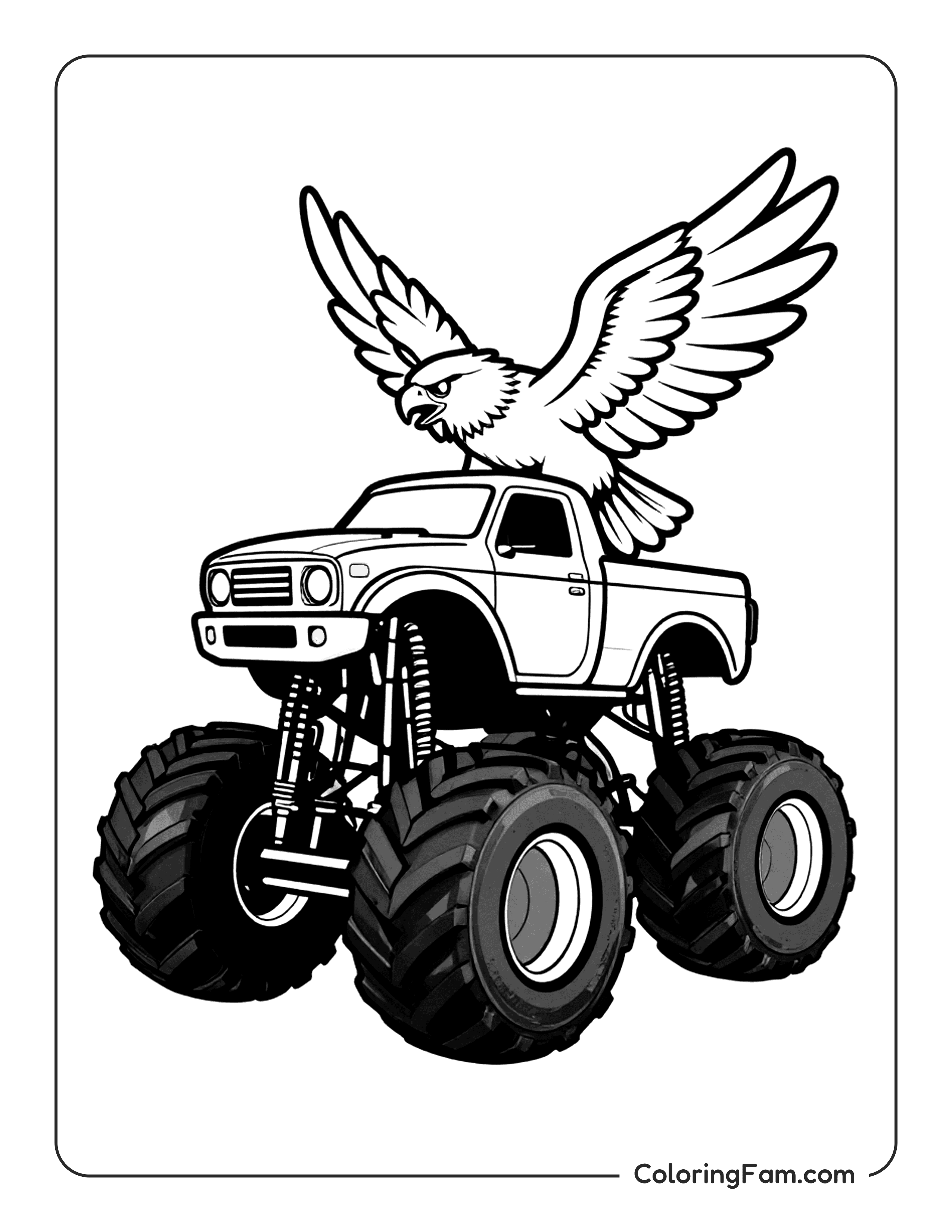 Eagle On Monster Truck Coloring Page Coloringfam
