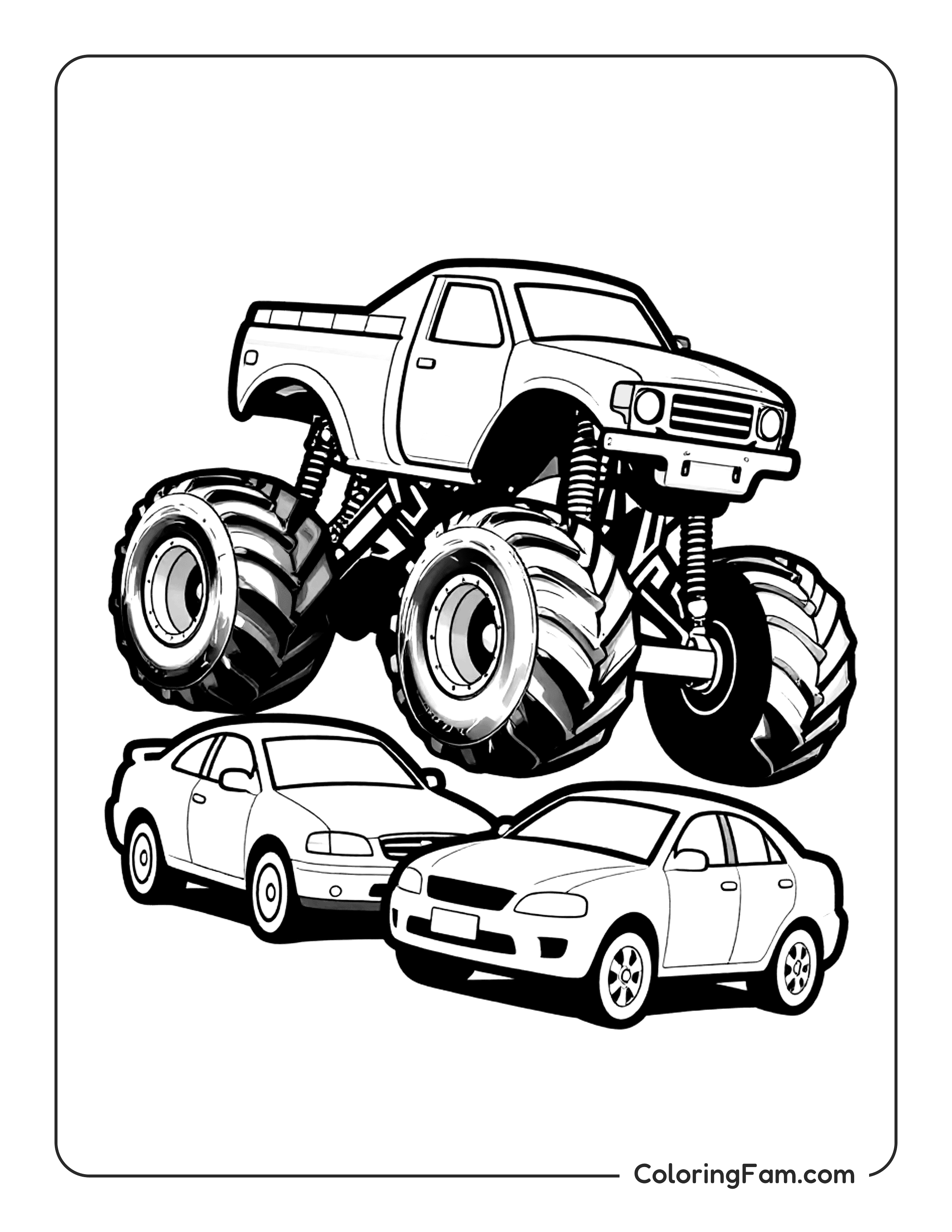 Monster Truck Crushing Cars Coloring Page Coloringfam