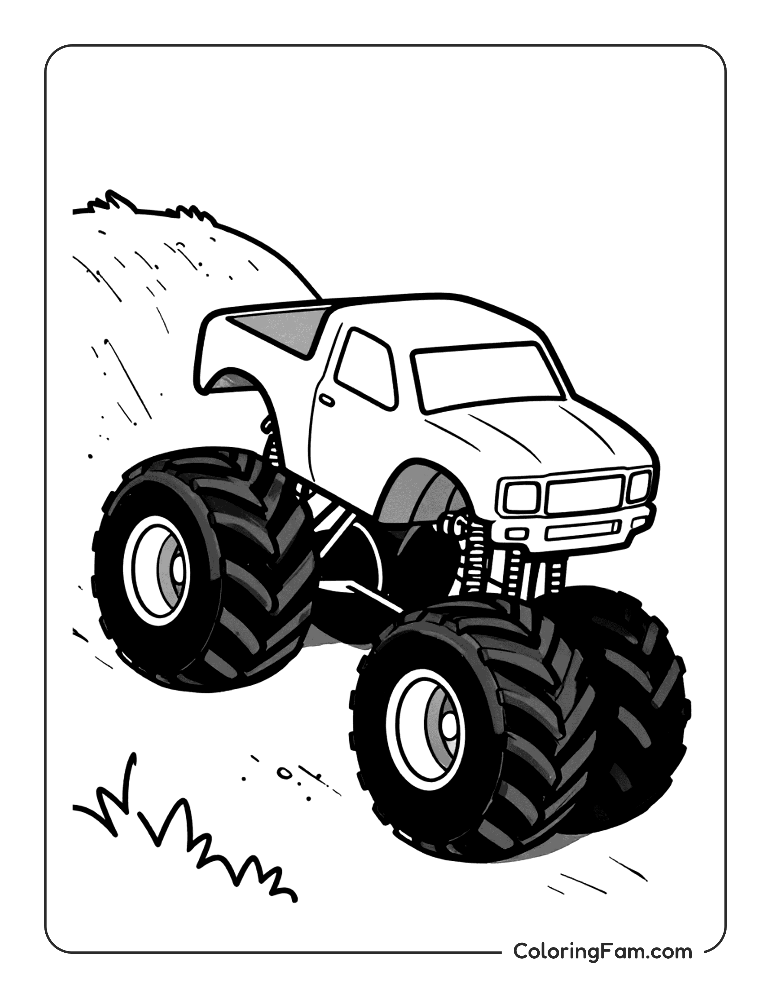 Monster Truck Driving Over Hill Coloring Page Coloringfam