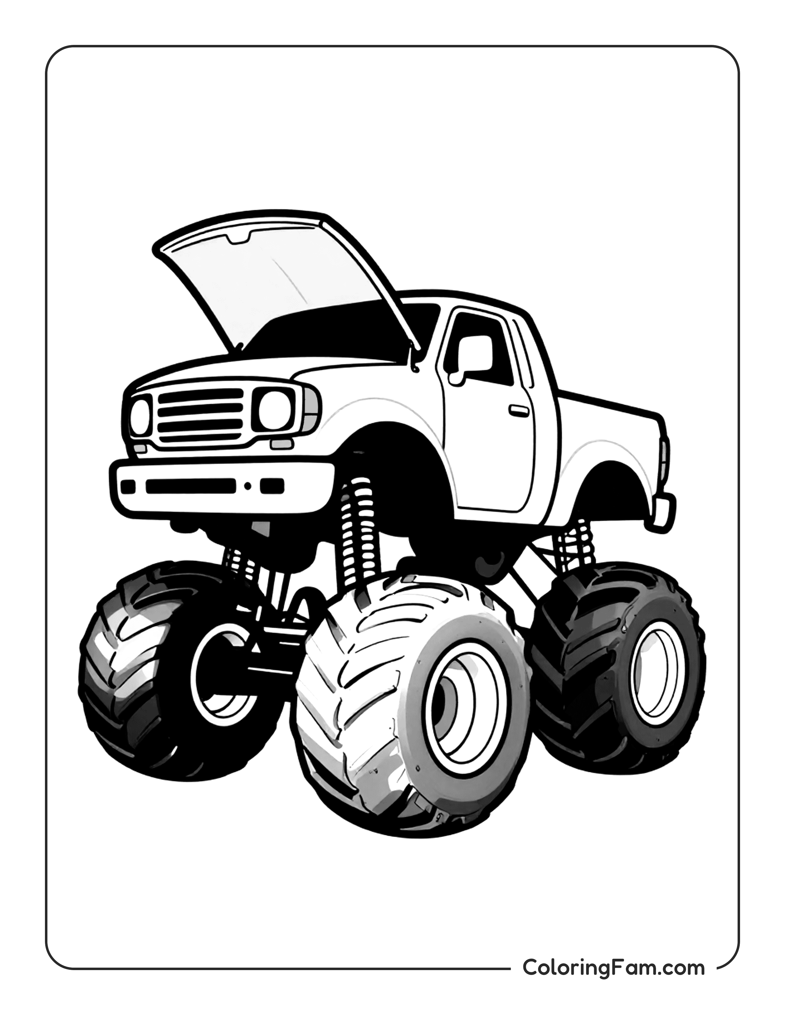 Monster Truck Hood Open Coloring Page Coloringfam