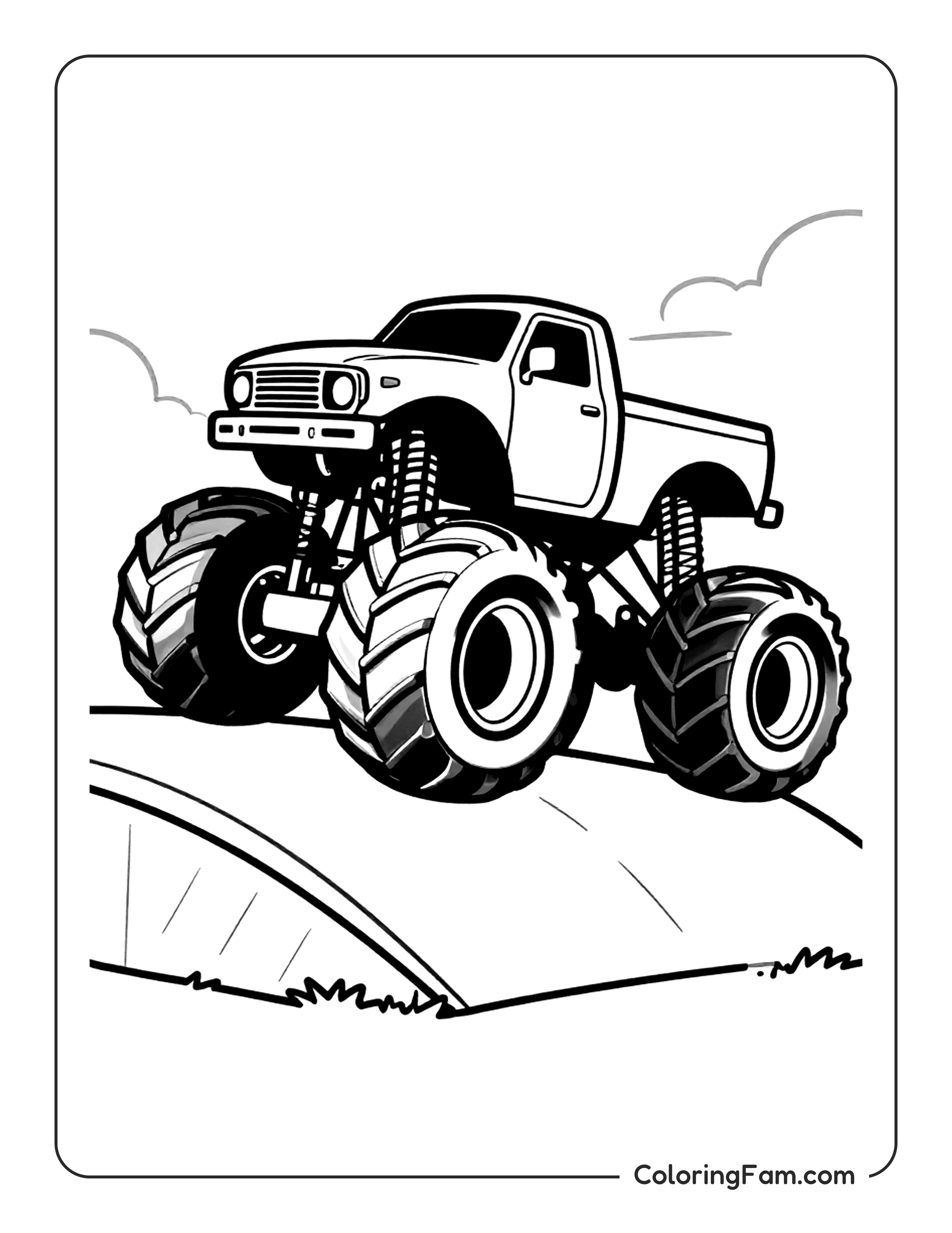 Monster Truck Jumping Ramp Coloring Page Coloringfam