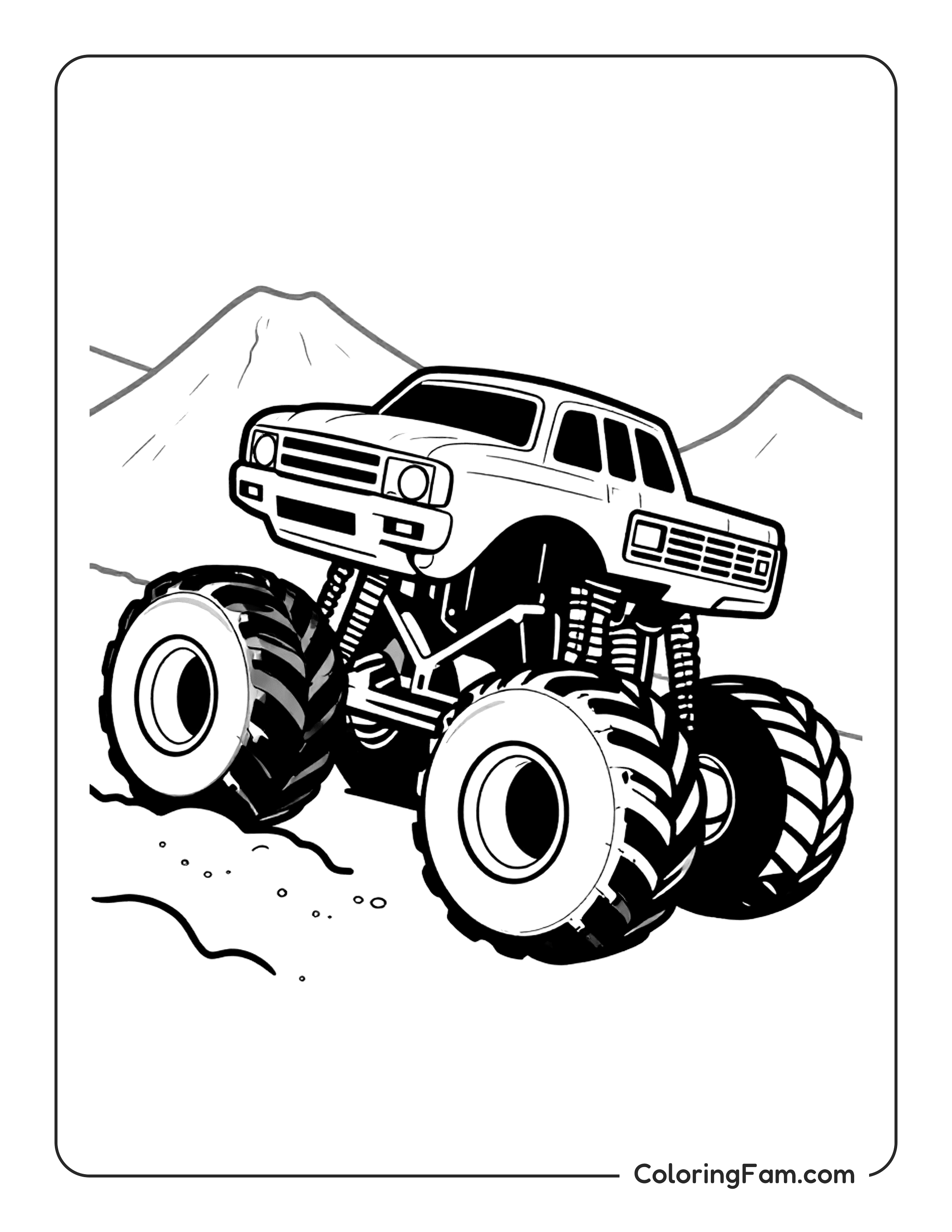 Monster Truck On Mountains Coloring Page Coloringfam