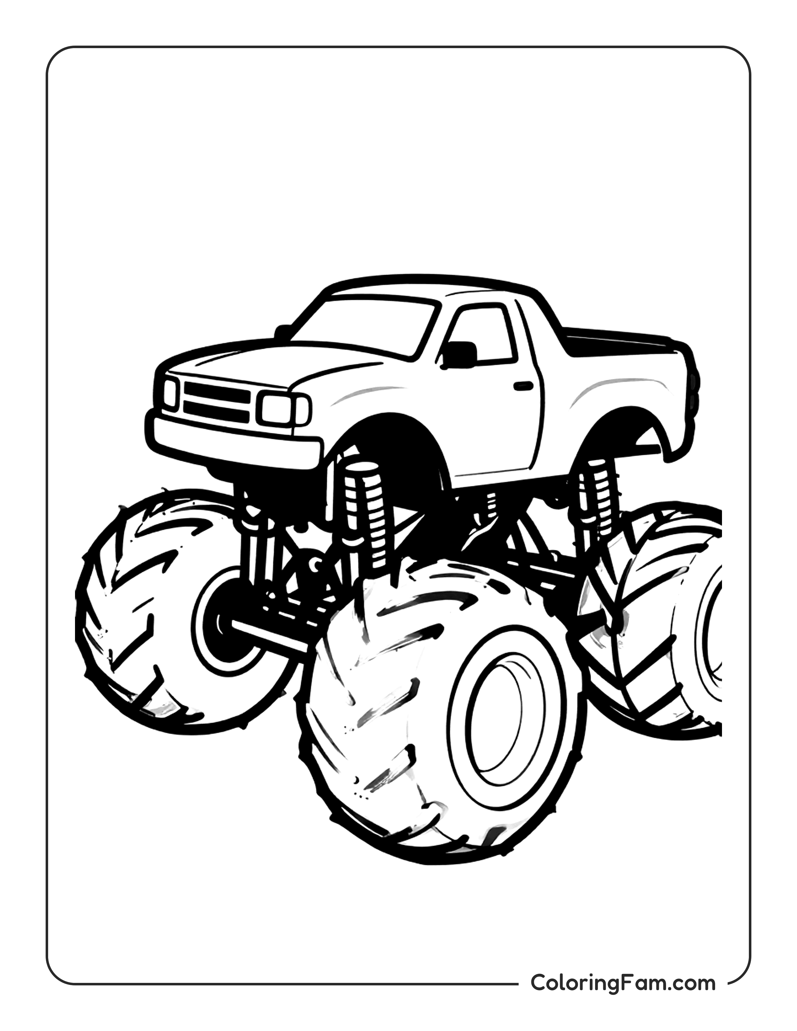 Monster Truck With Big Wheels Coloring Page Coloringfam 01
