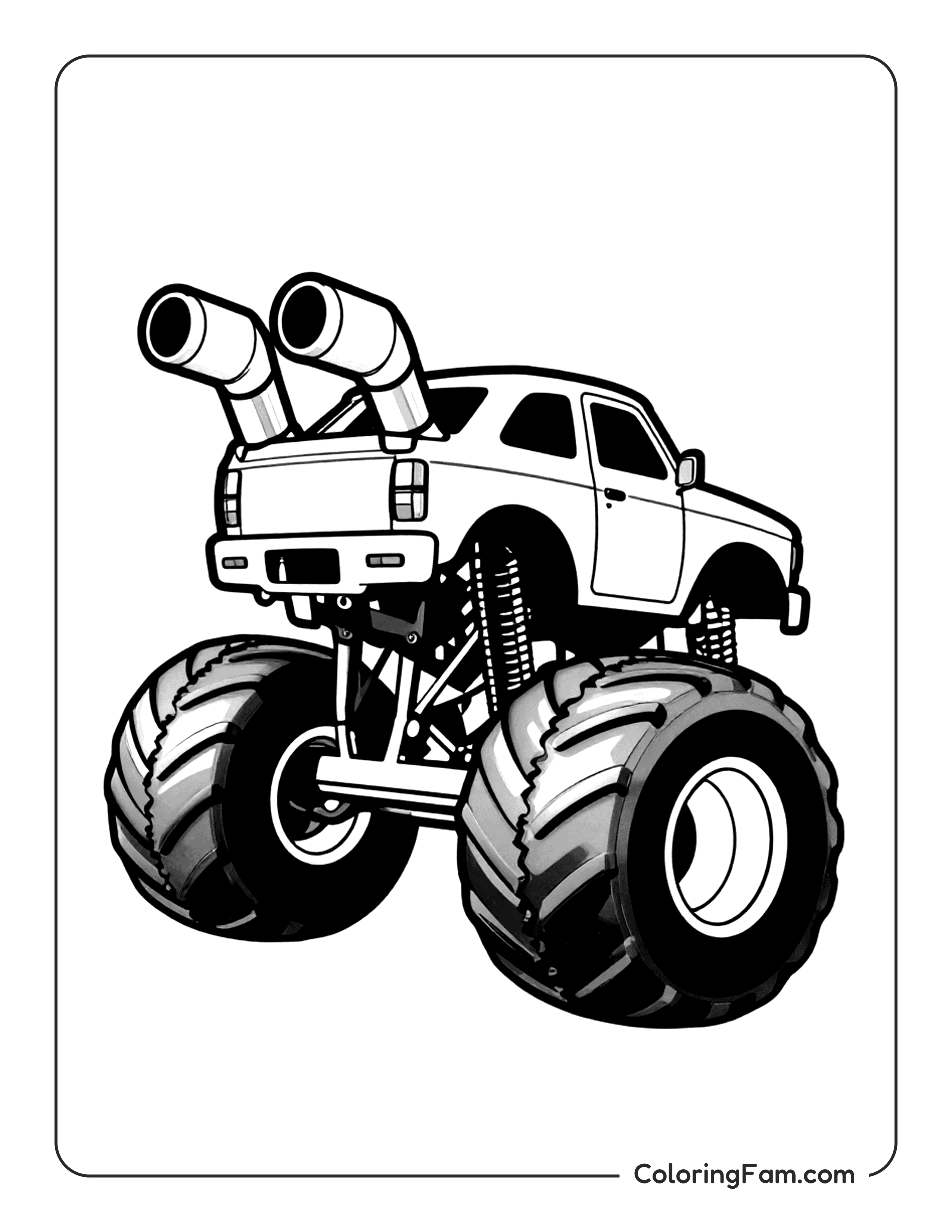 Monster Truck With Big Wheels Coloring Page Coloringfam 02
