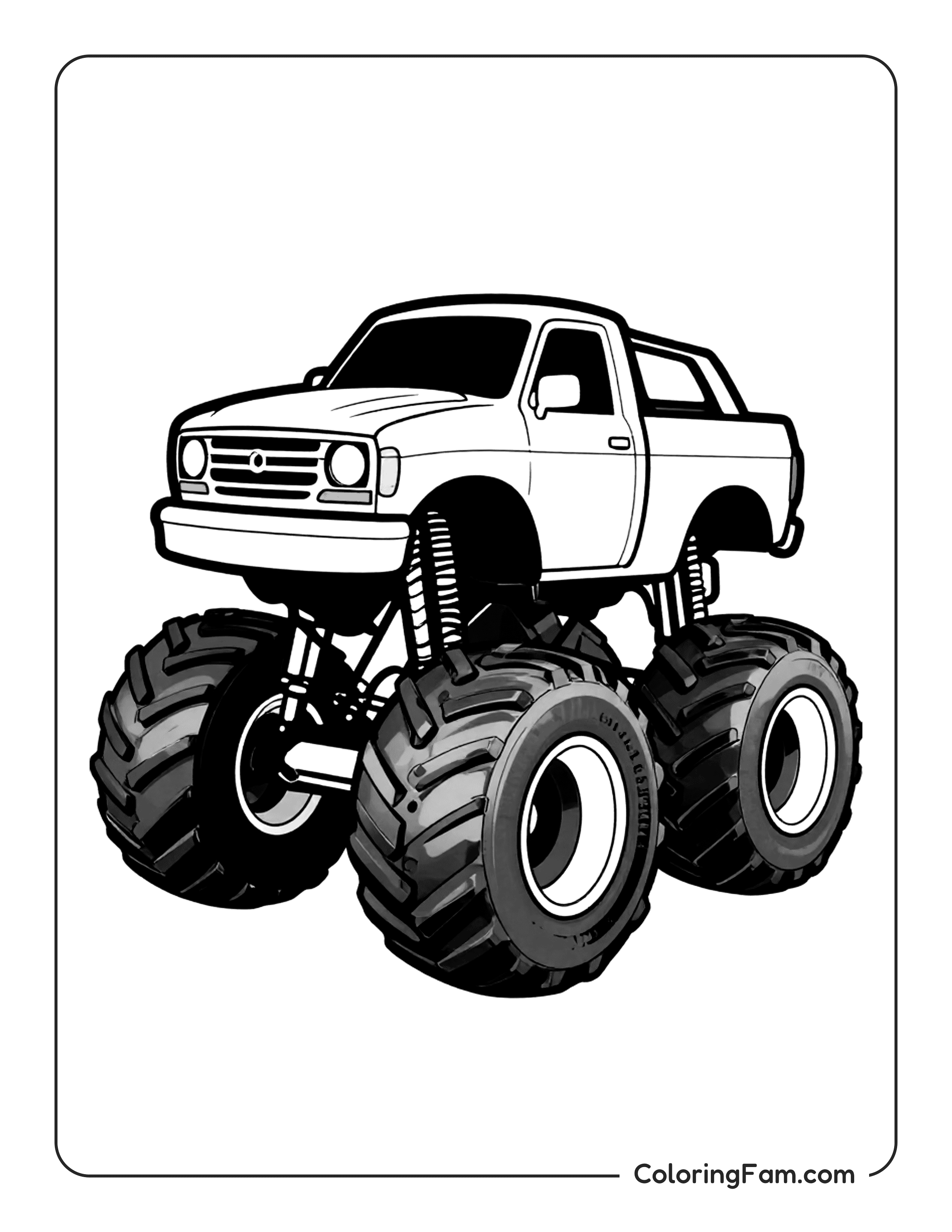 Monster Truck With Big Wheels Coloring Page Coloringfam 04