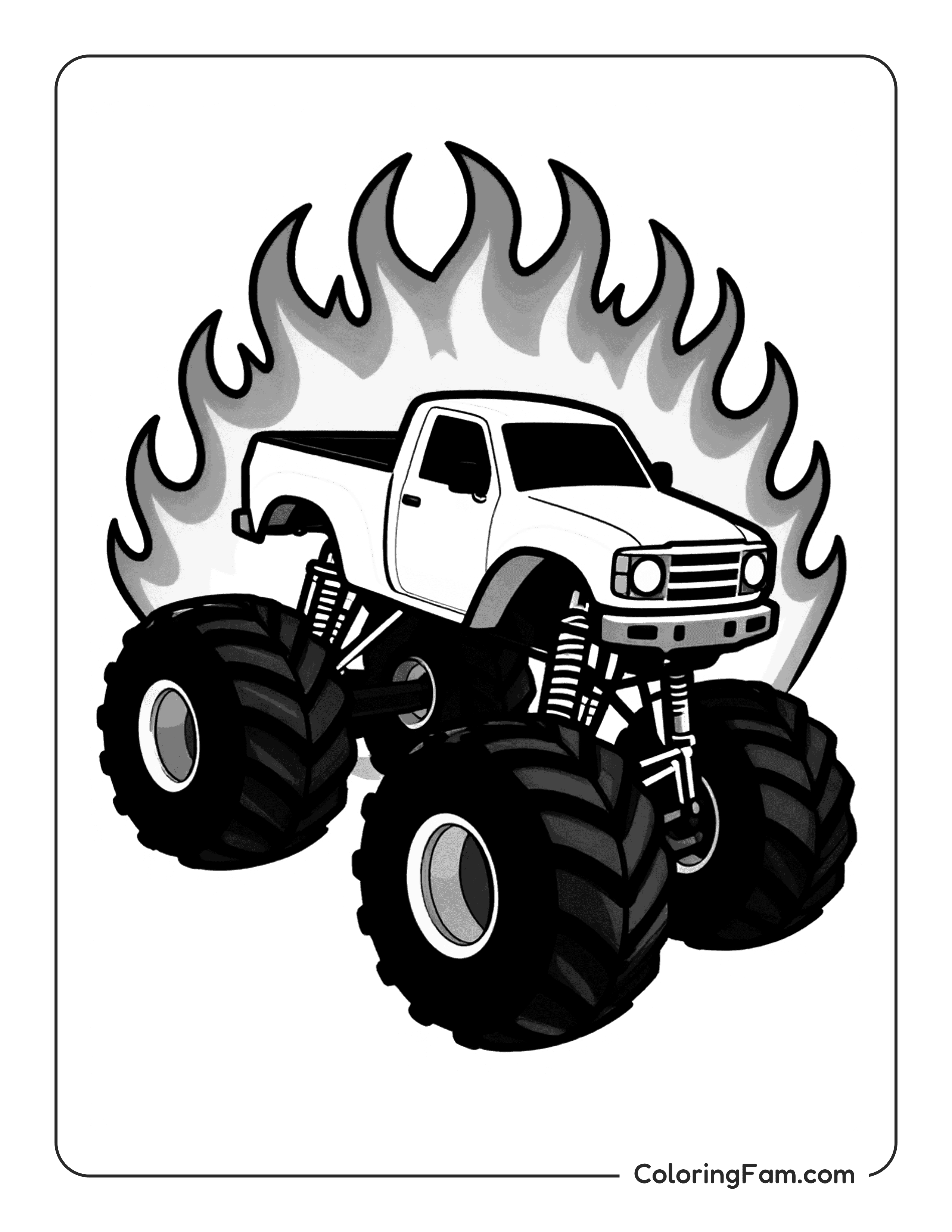 Monster Truck With Flames Coloring Page Coloringfam