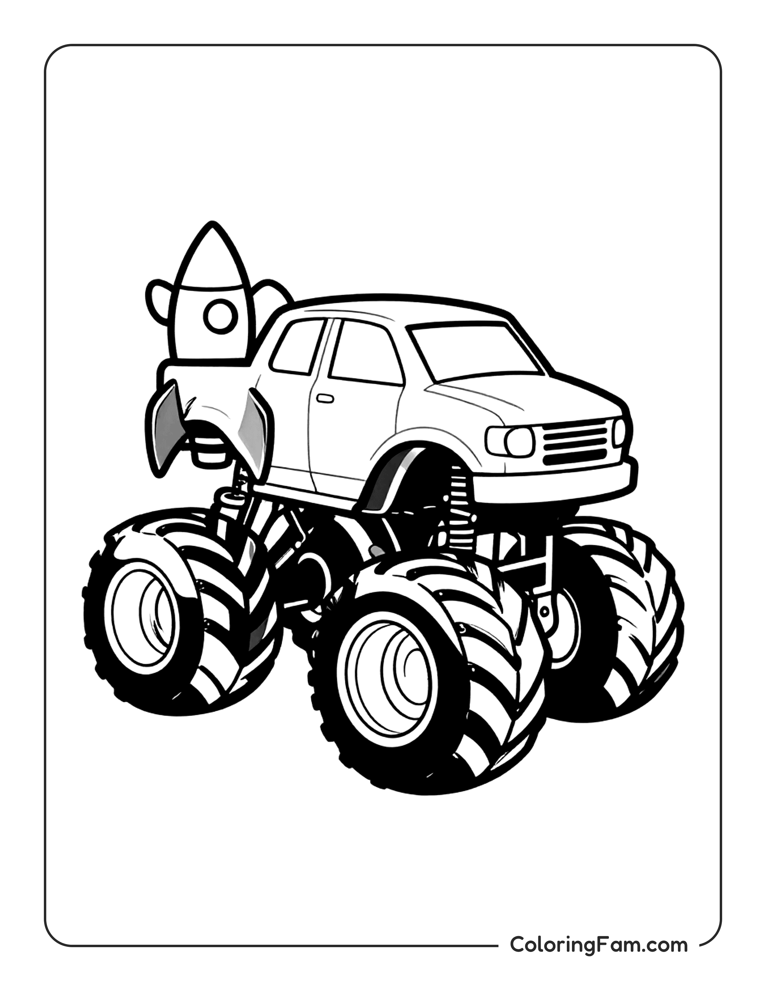 Monster Truck With Rocket Coloring Page Coloringfam