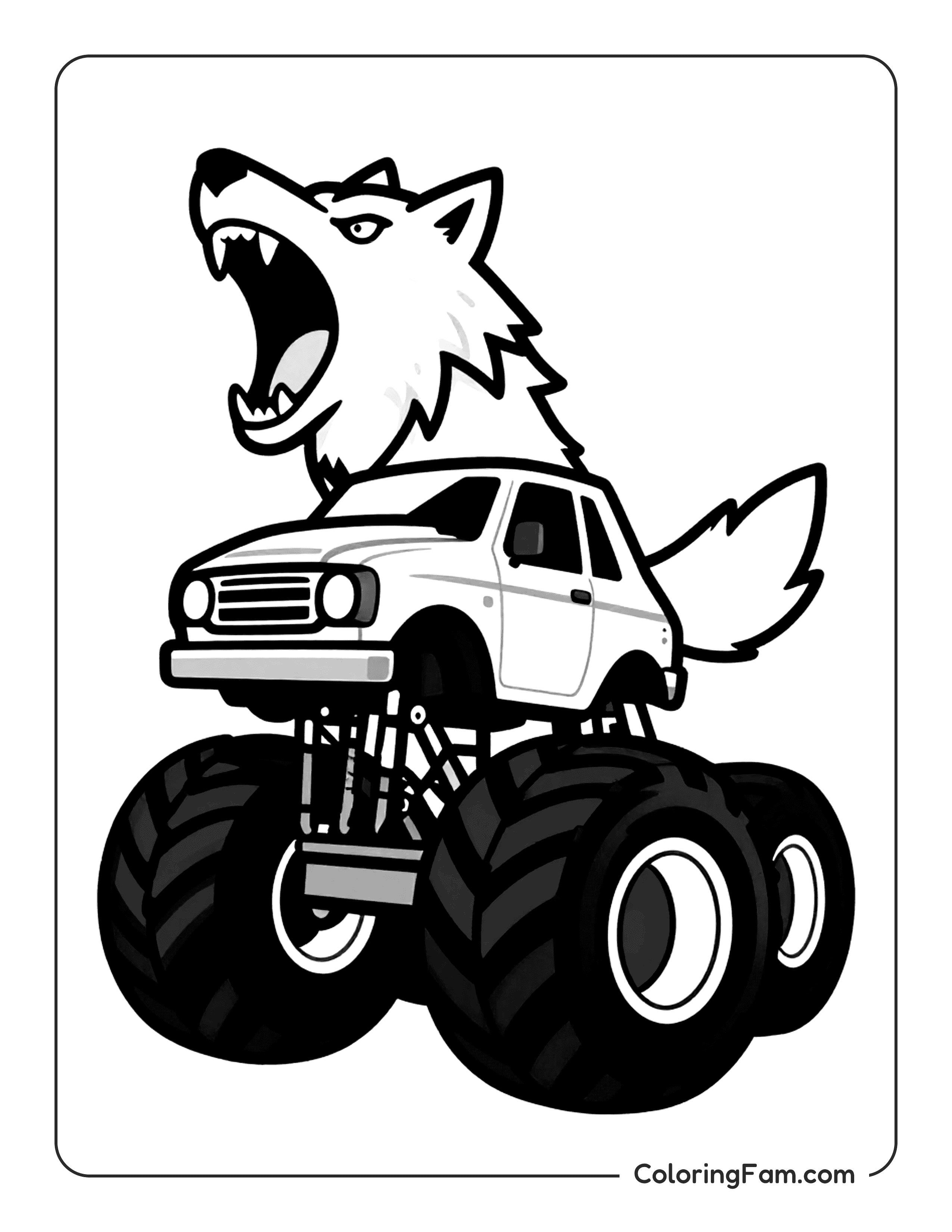 Wolf Roaring On Monster Truck Coloring Page Coloringfam