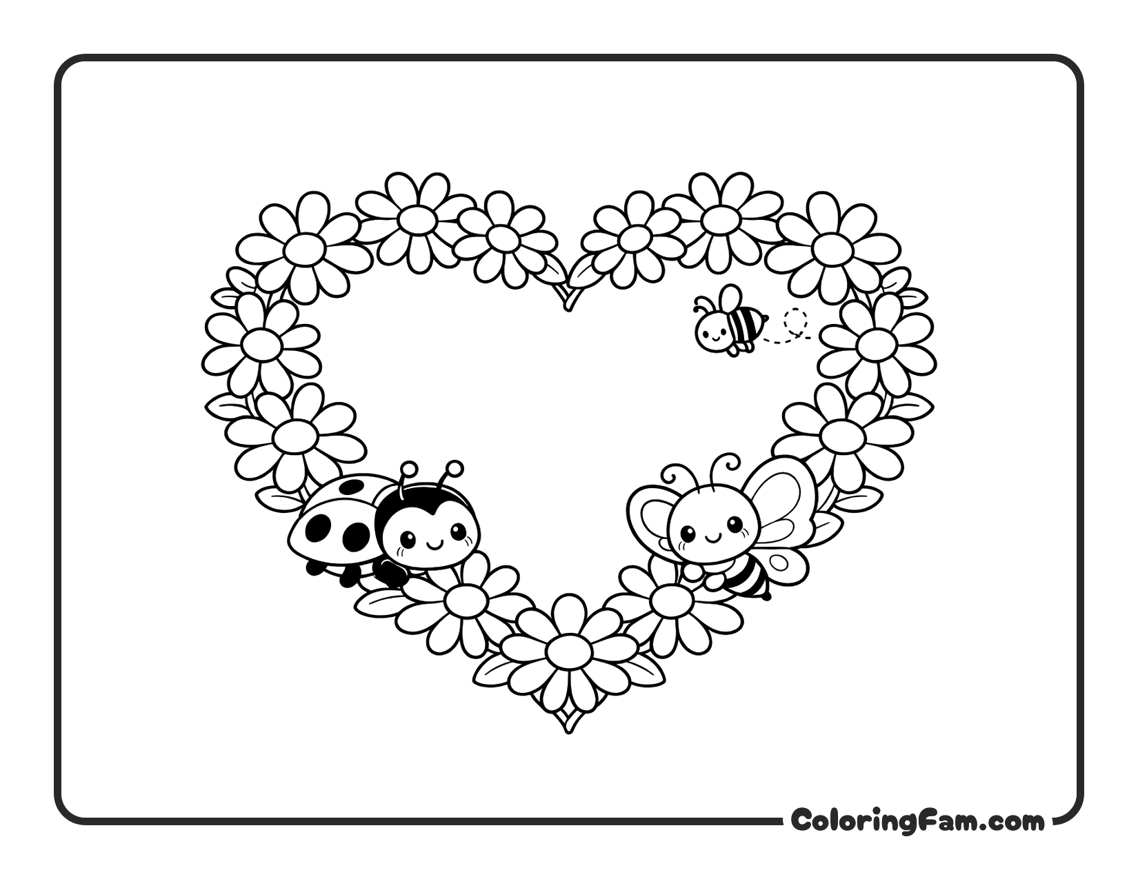 Daisy Heart Wreath Mother's Day coloring page